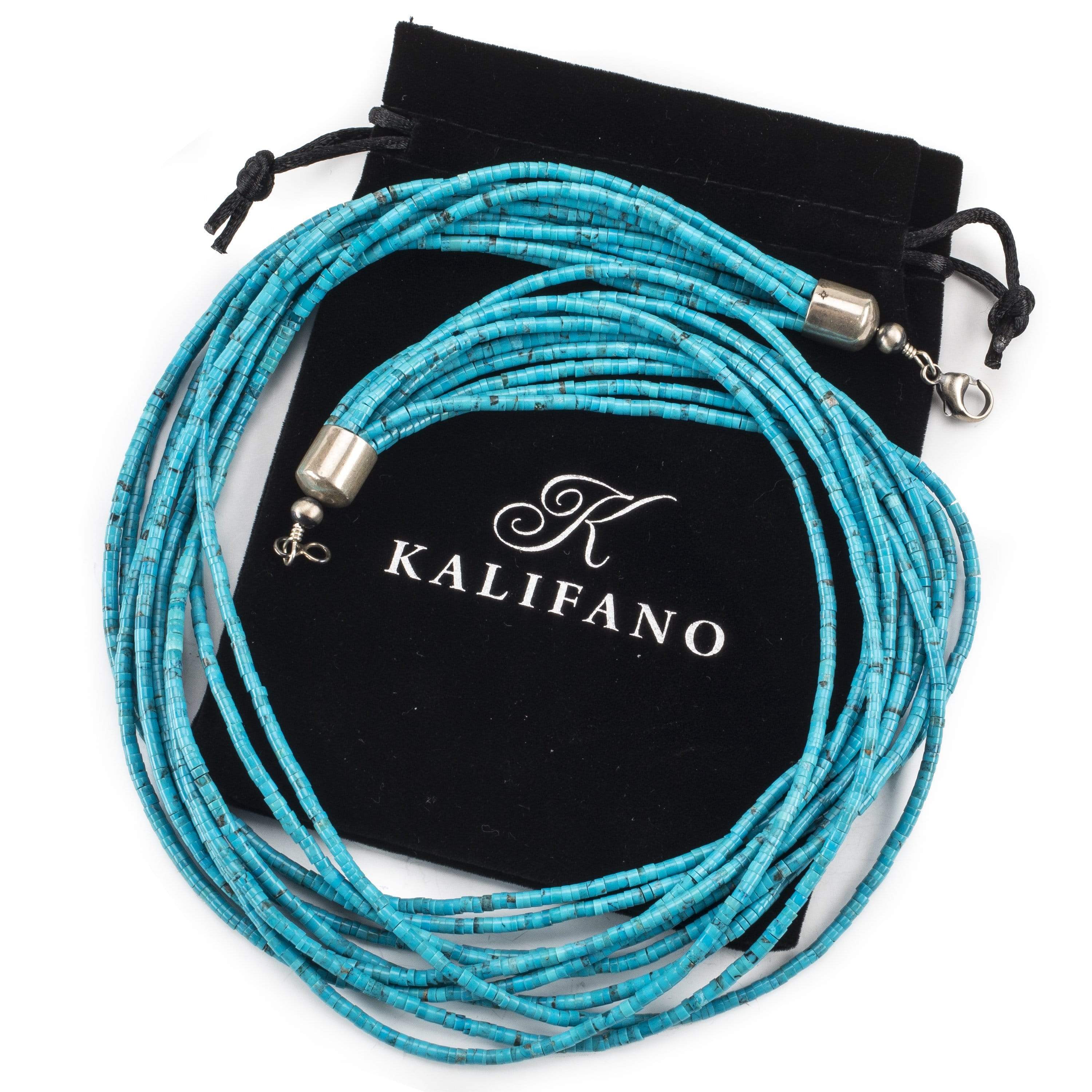 Kalifano Native American Jewelry 24" Ten Strand Genuine Turquoise USA Native American Made 925 Sterling Silver Necklace NAN1800.003