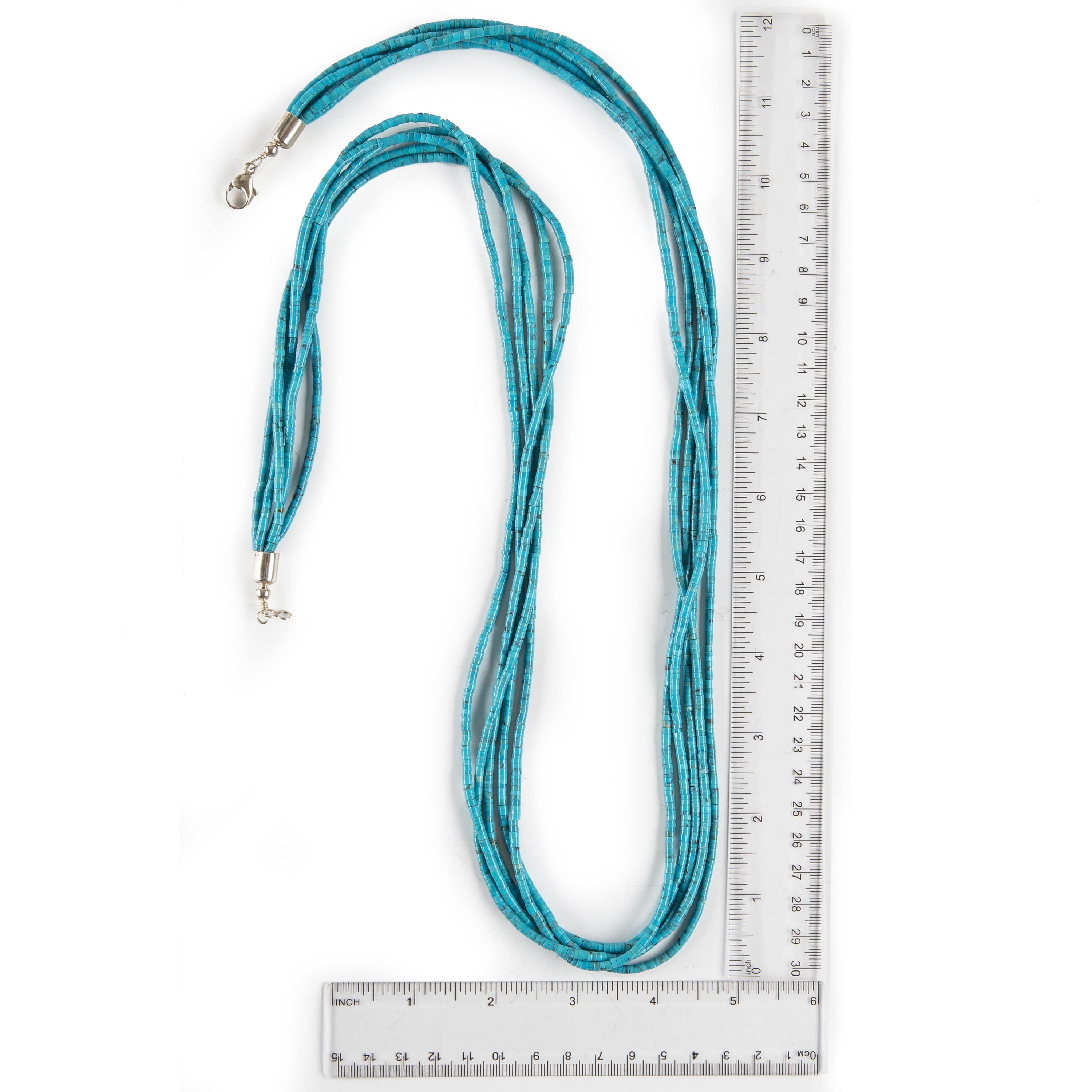 Kalifano Native American Jewelry 36" Five Strand Genuine Campitos Turquoise USA Native American Made 925 Sterling Silver Necklace NAN1200.008