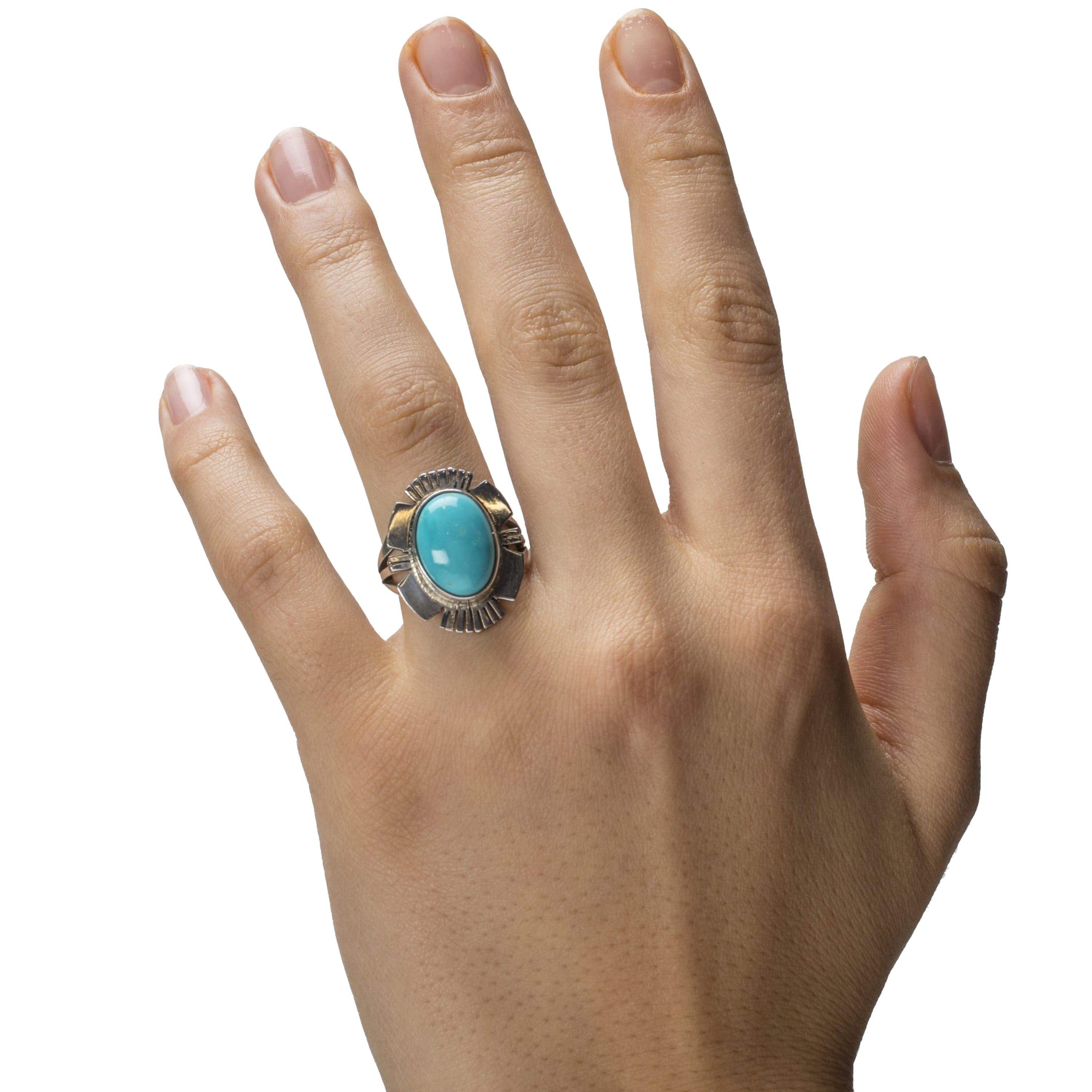 Campitos Turquoise USA Native American Made 925 Sterling Silver Ring
