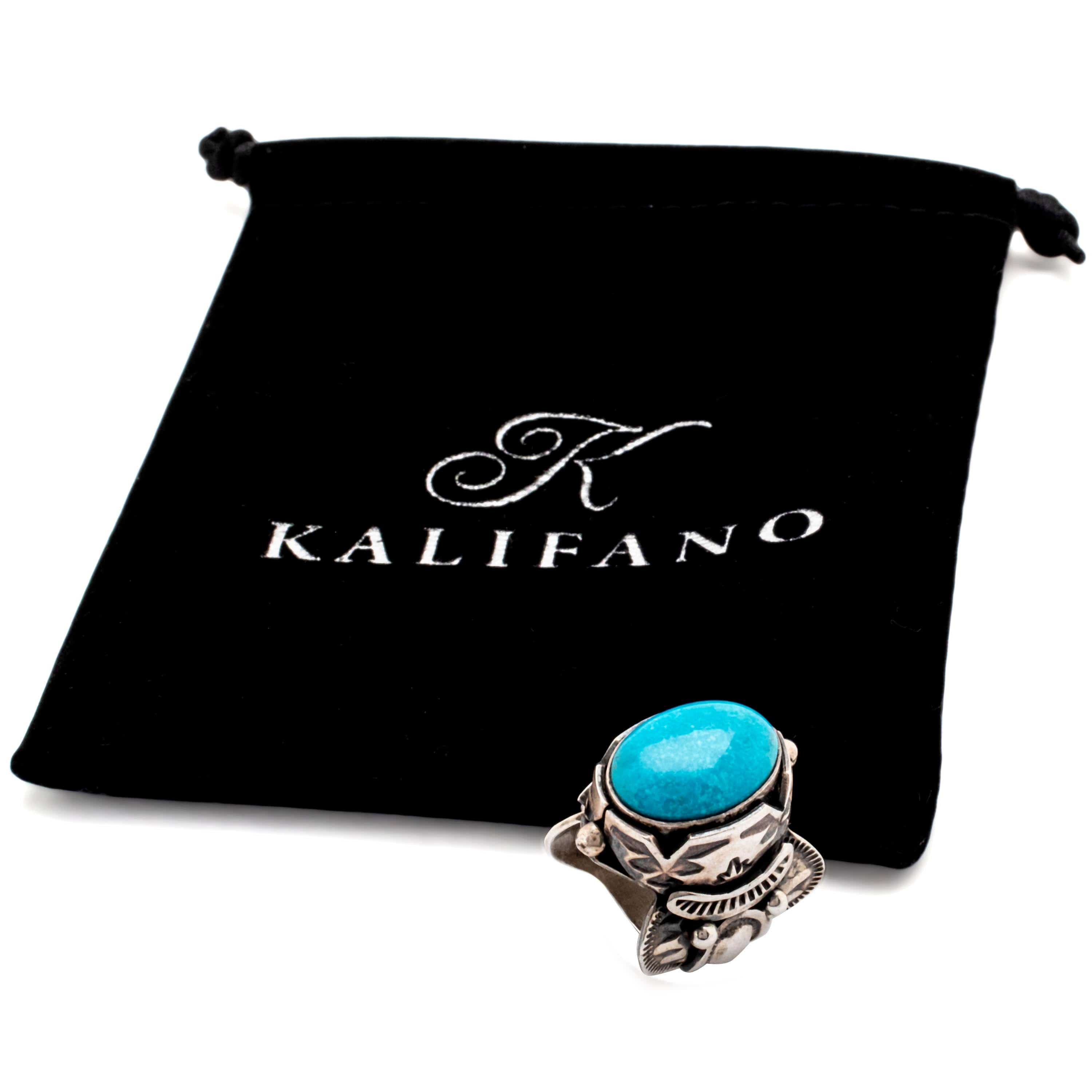Kalifano Native American Jewelry 5 Paul Livingston Kingman Turquoise USA Native Amerian Made 925 Sterling Silver Ring NAR1200.033.5