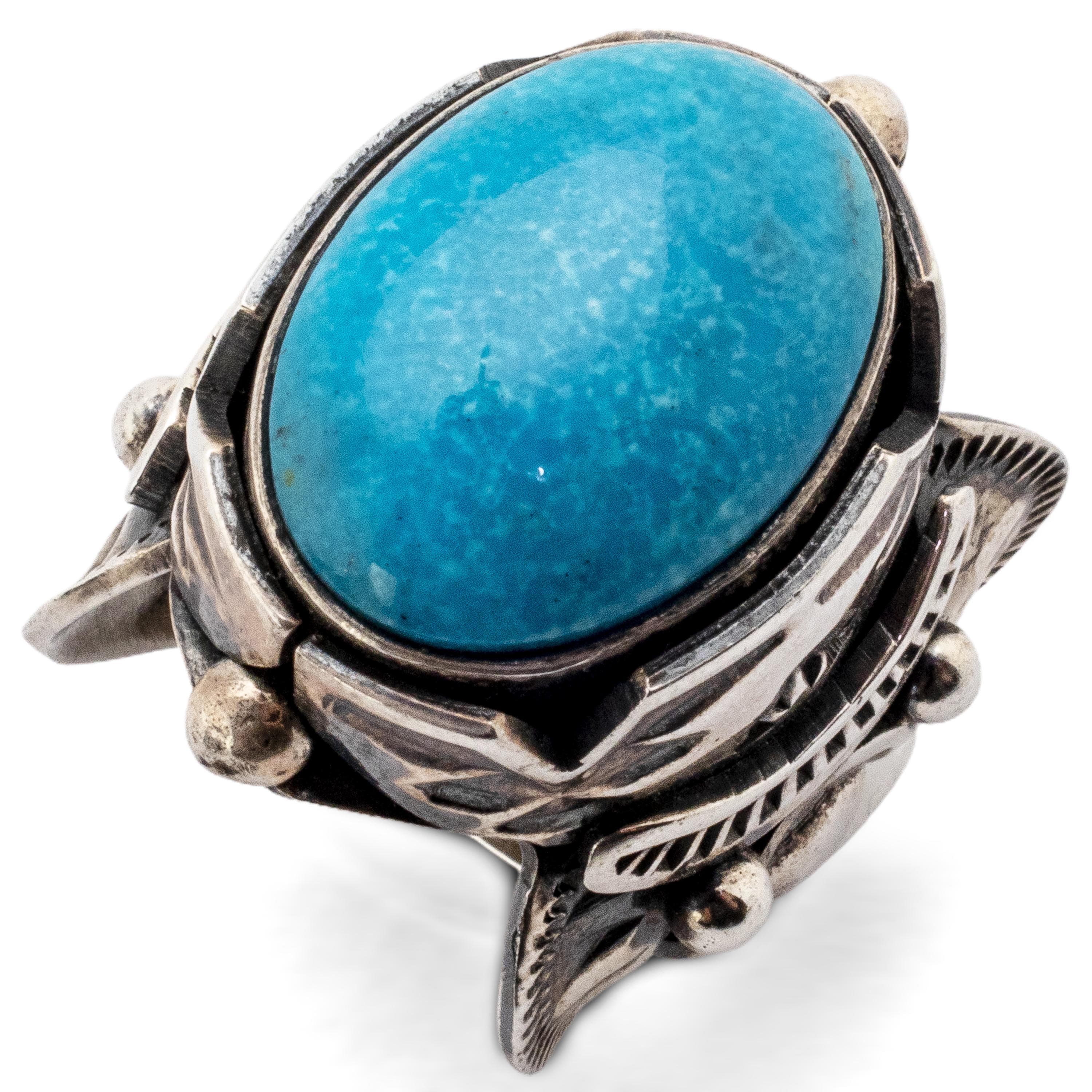 Paul Livingston Kingman Turquoise Native Amerian Made Silver Ring