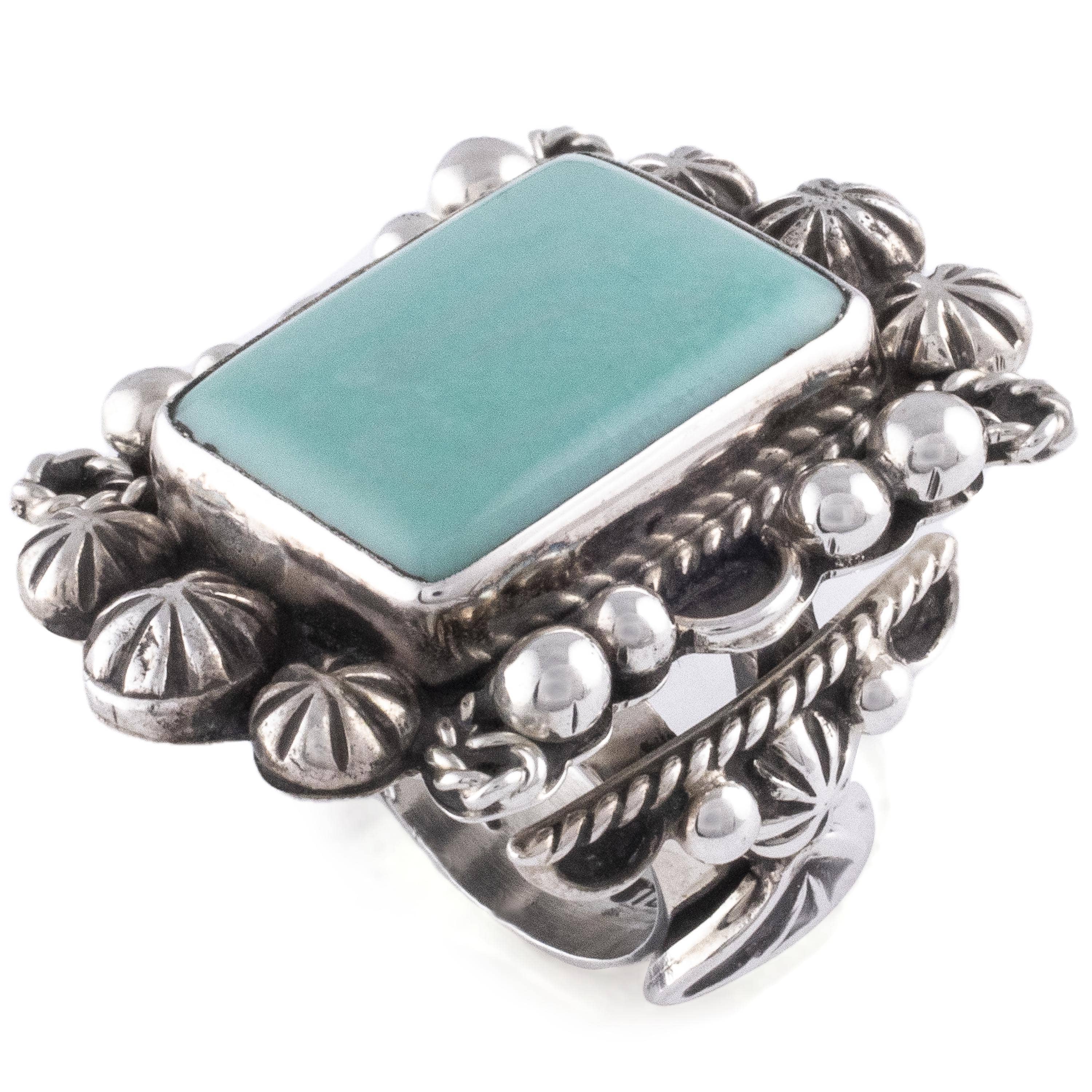 Kalifano Native American Jewelry 5 Ronald Tom Navajo Campitos Turquoise USA Native American Made 925 Sterling Silver Ring NAR400.095.5