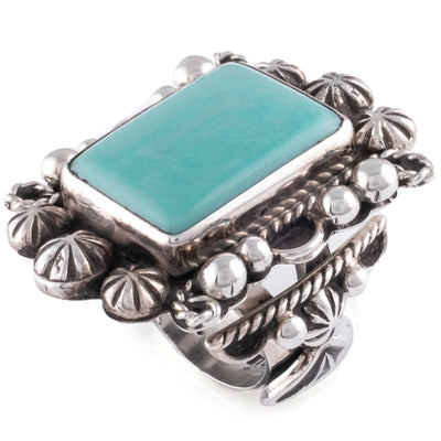 Kalifano Native American Jewelry 5 Ronald Tom Navajo Campitos Turquoise USA Native American Made 925 Sterling Silver Ring NAR400.095.5