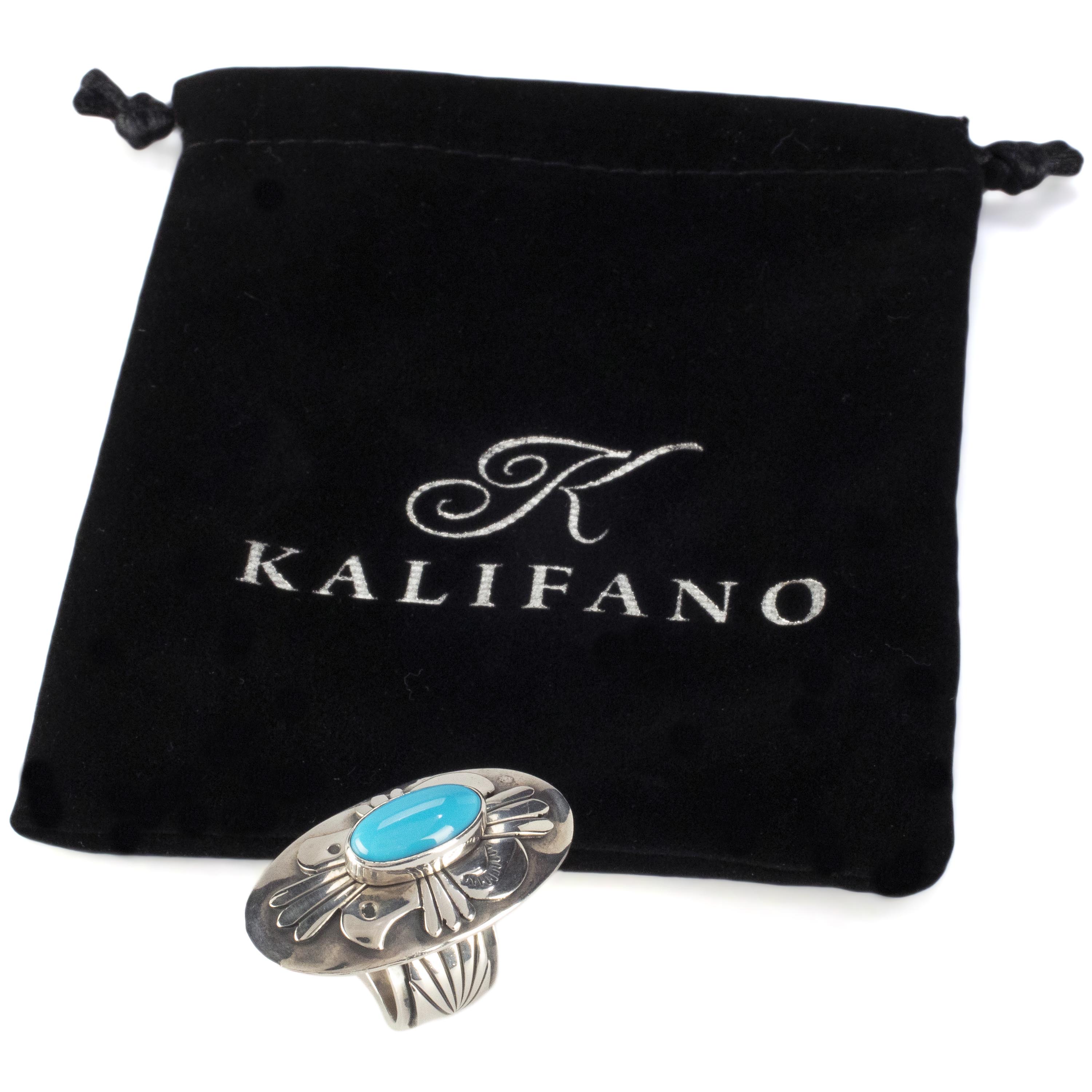 Kalifano Native American Jewelry 6.5 Marita Benally Navajo Sleeping Beauty Turquoise USA Native American Made 925 Sterling Silver Ring NAR1600.009.65