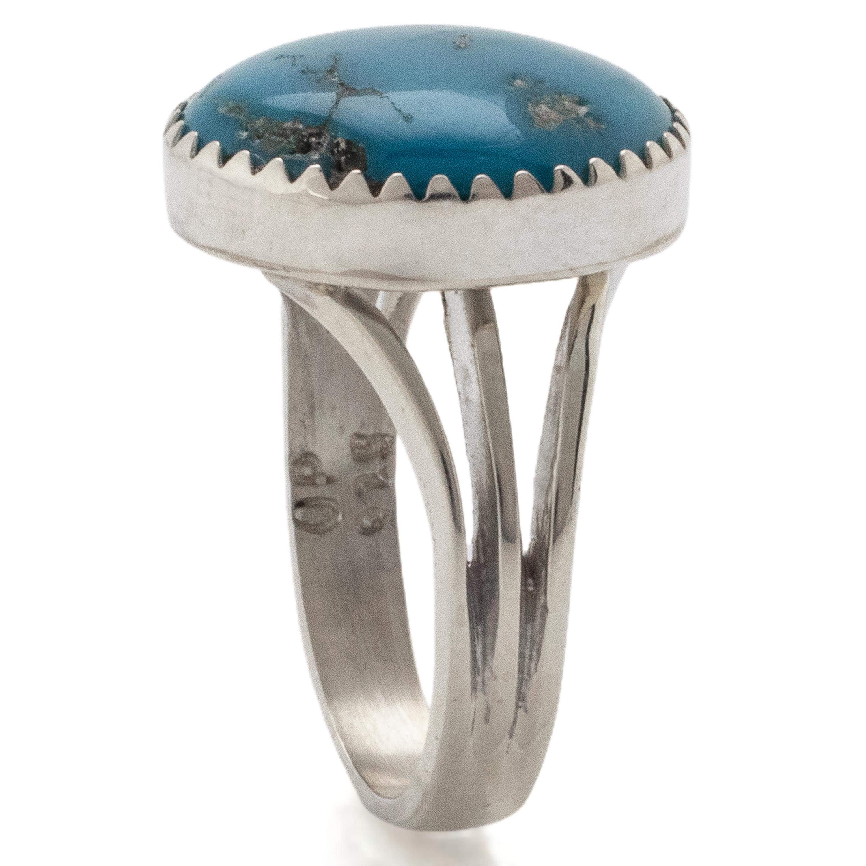 Kalifano Native American Jewelry 6.5 Round King Manassa Turquoise USA Handmade 925 Sterling Silver Ring NAR300.065.65