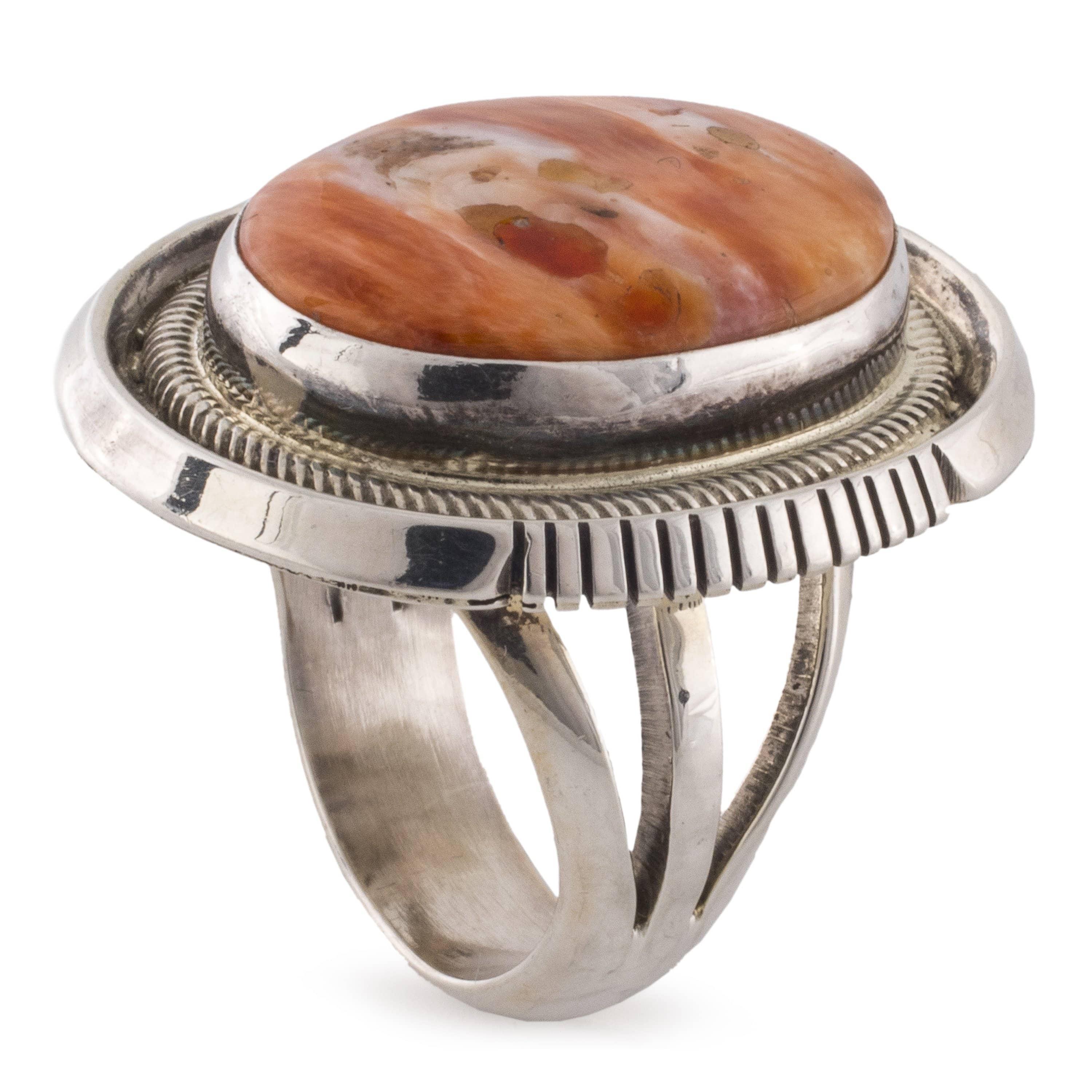 Kalifano Native American Jewelry 6.5 Spiny Oyster Shell USA Native American Made 925 Sterling Silver Ring NAR400.030.65