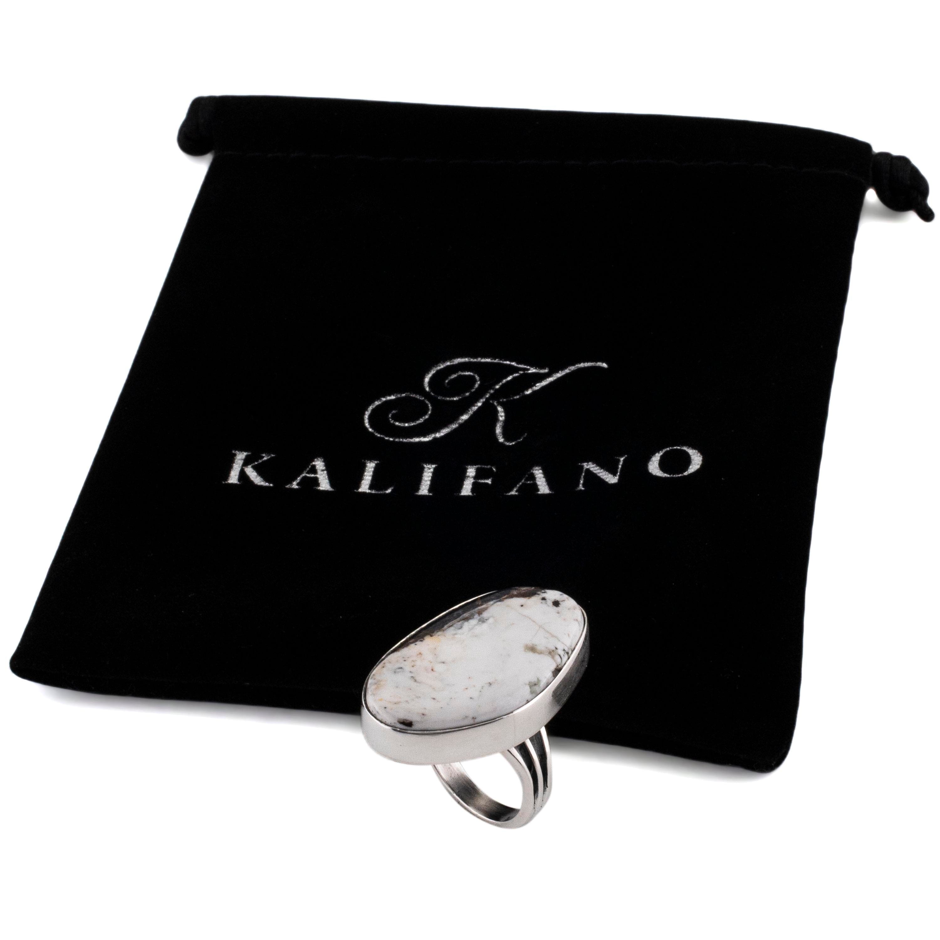 Kalifano Native American Jewelry 6.5 White Buffalo USA Handmade 925 Sterling Silver Ring NAR500.060.65