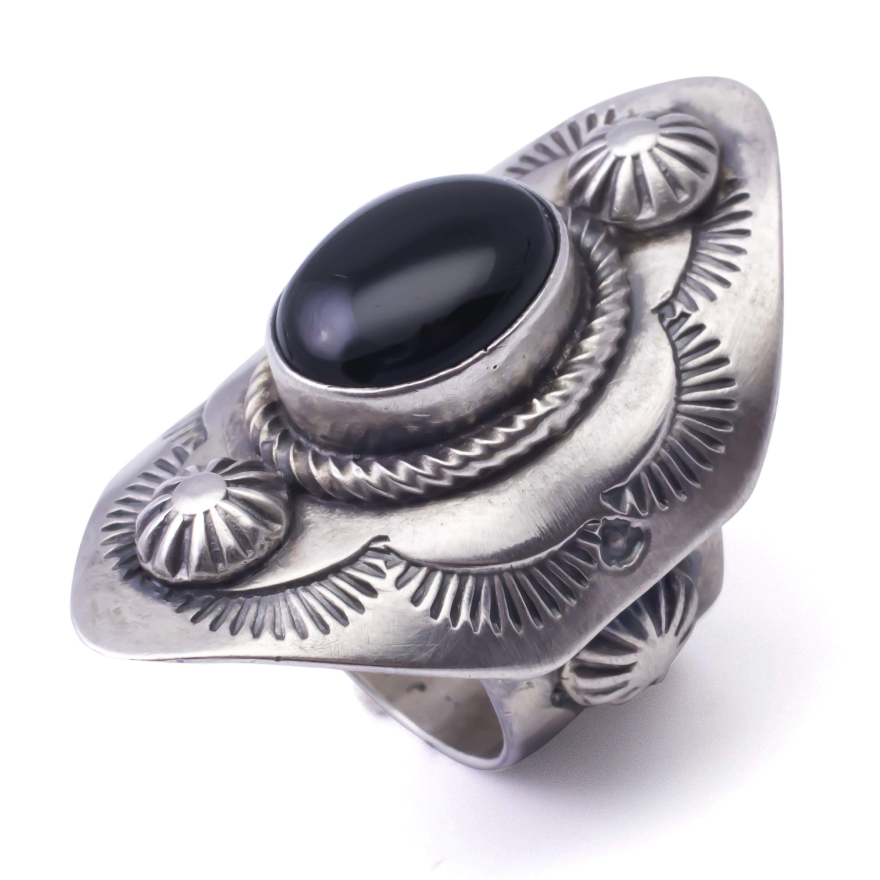 Kalifano Native American Jewelry 5 Bobby Johnson Black Onyx Native American Made 925 Sterling Silver Ring NAR600.003.5