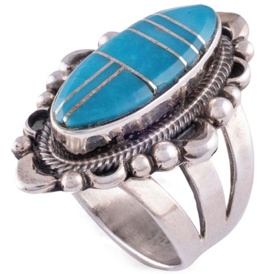 Kalifano Native American Jewelry 6 Danny Clark Kingman Turquoise USA Native American Made 925 Sterling Silver Ring NAR400.100.6