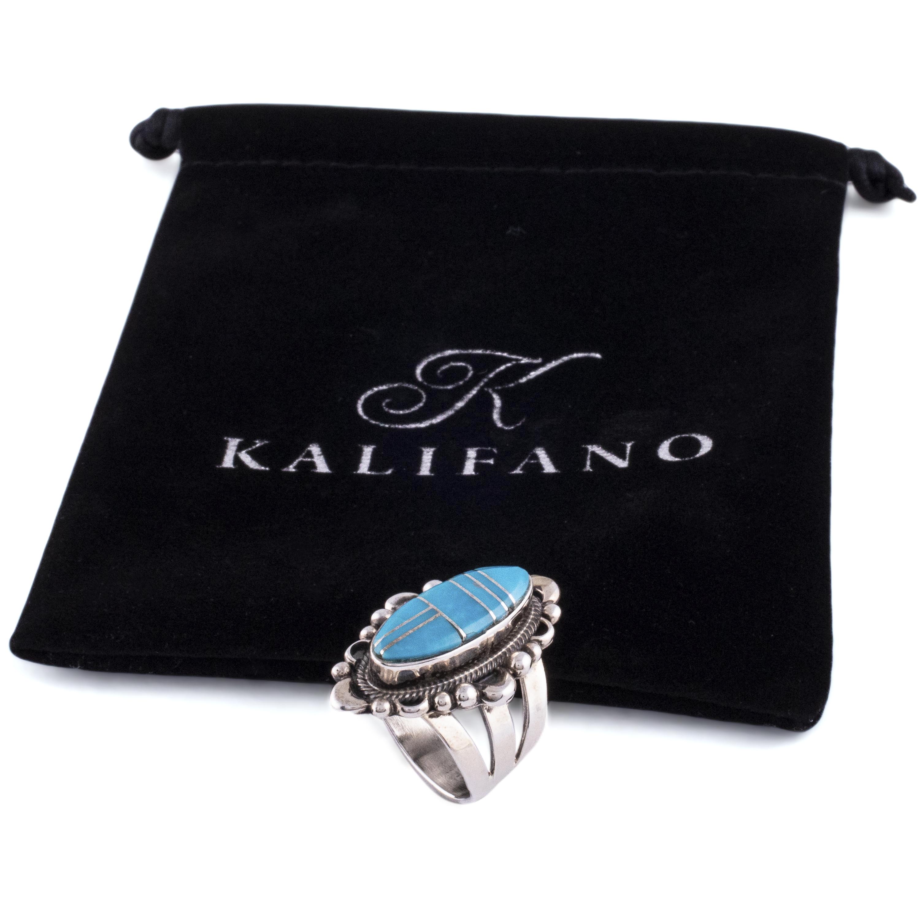 Kalifano Native American Jewelry 6 Danny Clark Kingman Turquoise USA Native American Made 925 Sterling Silver Ring NAR400.100.6