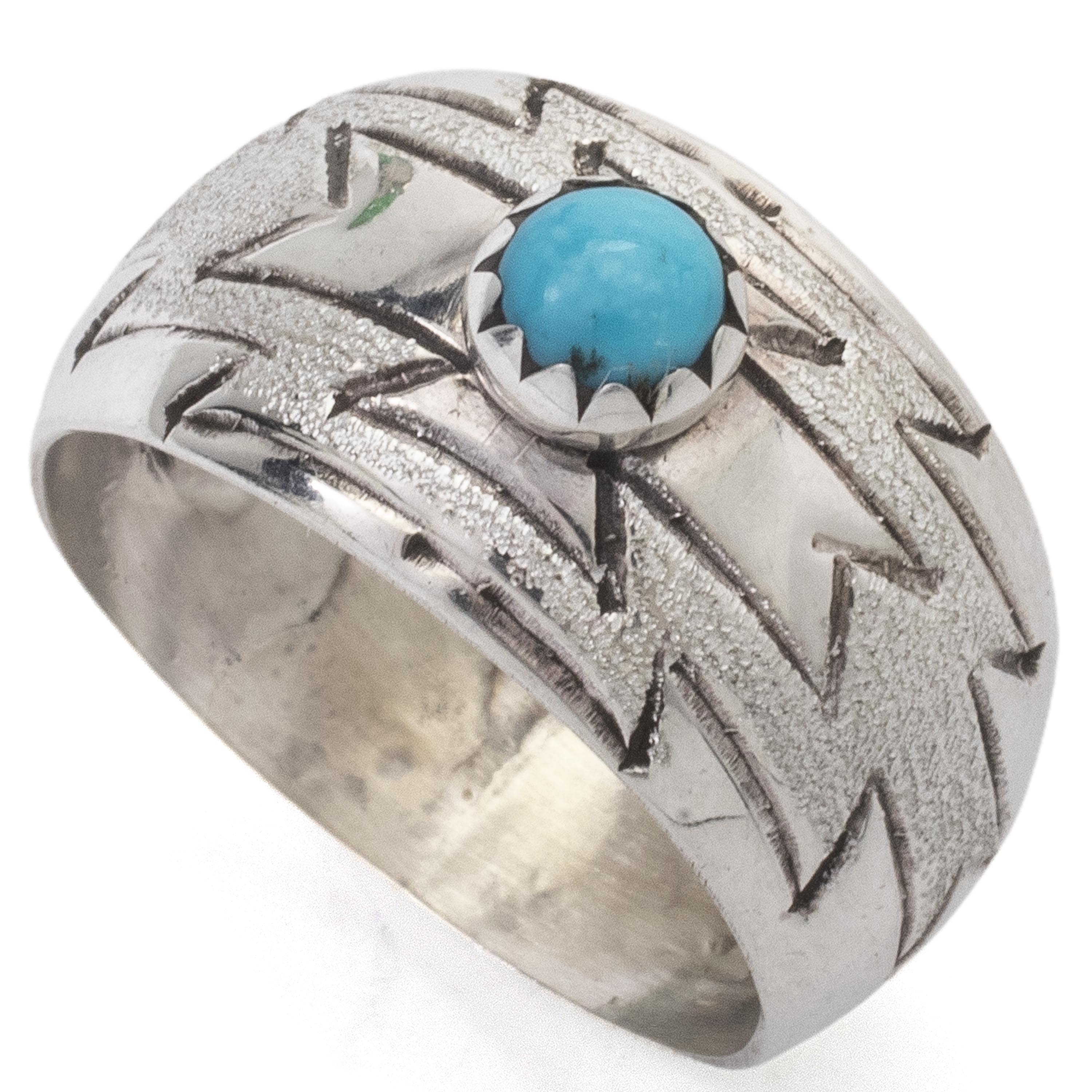 Kalifano Native American Jewelry 6 Florence Tahe Navajo Kingman Turquoise USA Native American Made 925 Sterling Silver Ring NAR120.014.6