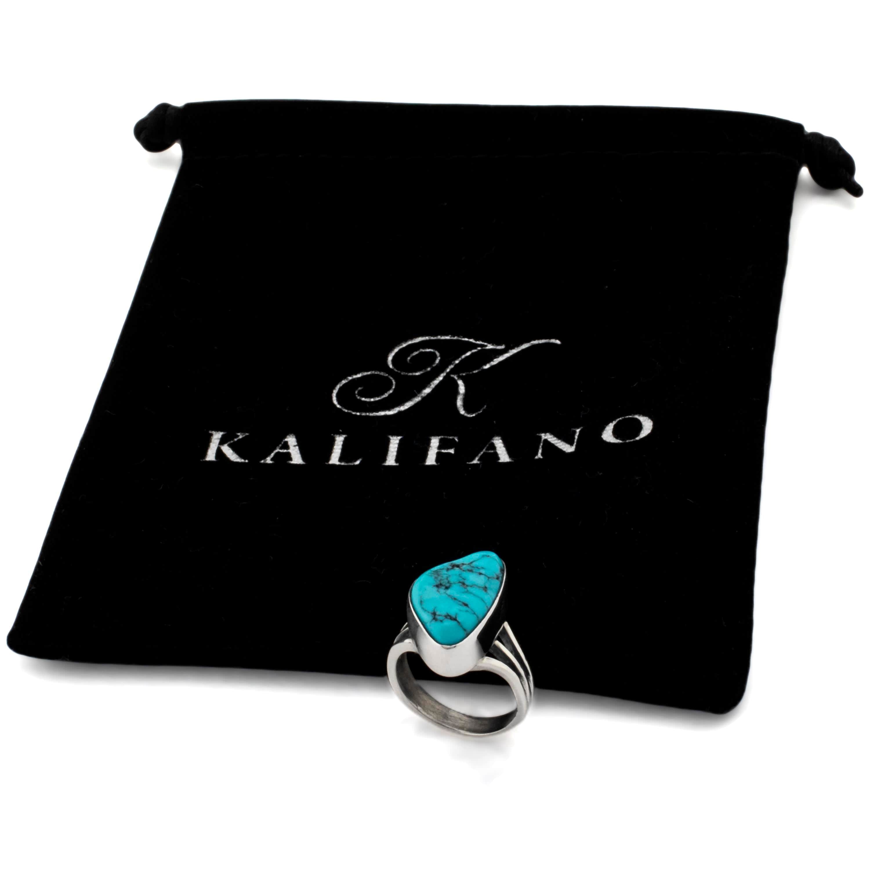 Kalifano Native American Jewelry 6 King Manassa Turquoise USA Handmade 925 Sterling Silver Ring NAR350.008.6