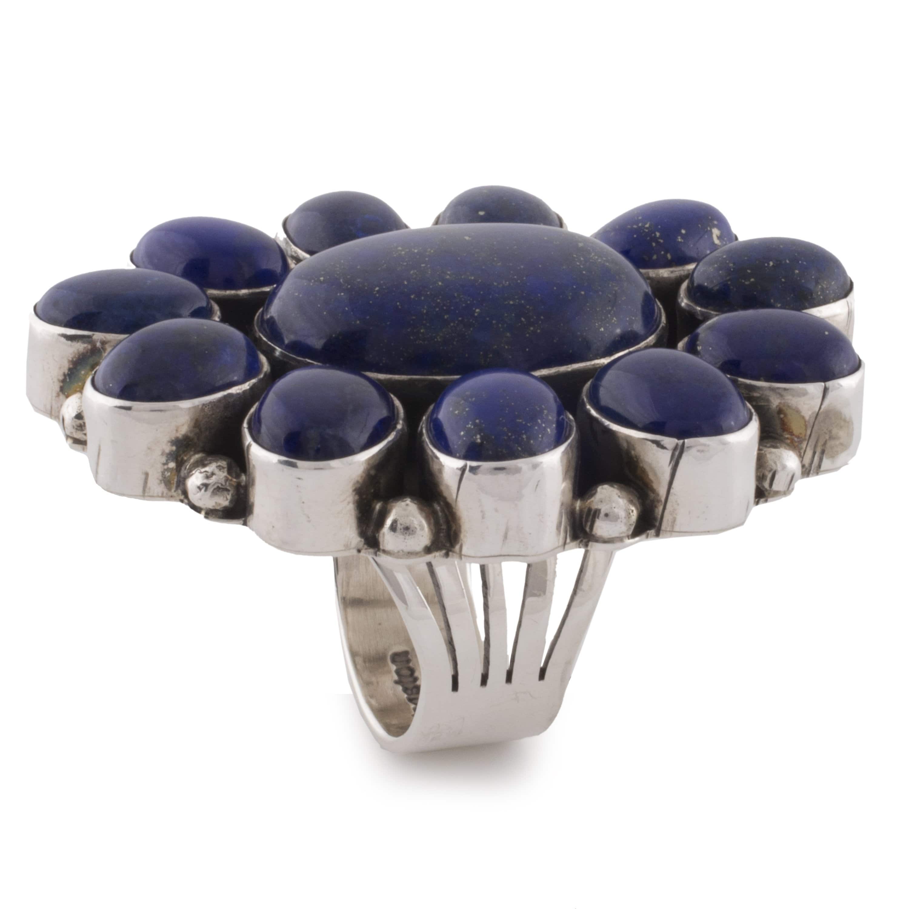 Kalifano Native American Jewelry 6 Paul Livingston Lapis Flower USA Native American Made 925 Sterling Silver Ring NAR1500.013.6