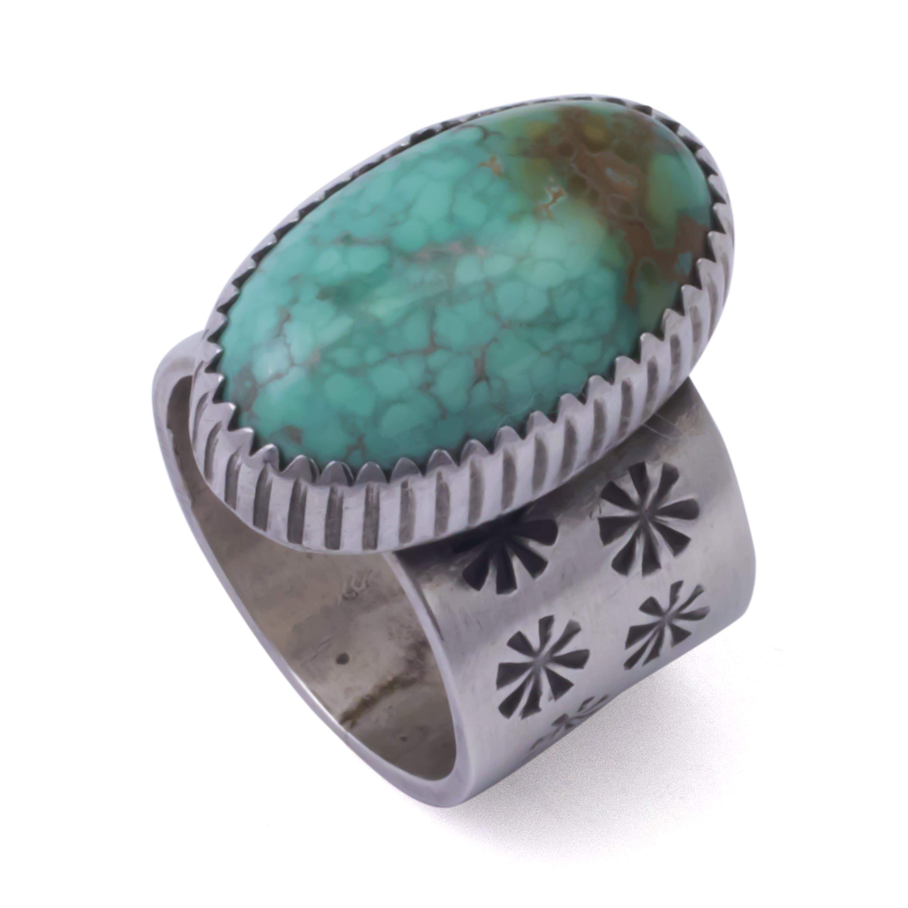 Kalifano Native American Jewelry 6 Randal Endito Carico Lake Turquoise Native American Made 925 Sterling Silver Ring NAR600.001.6