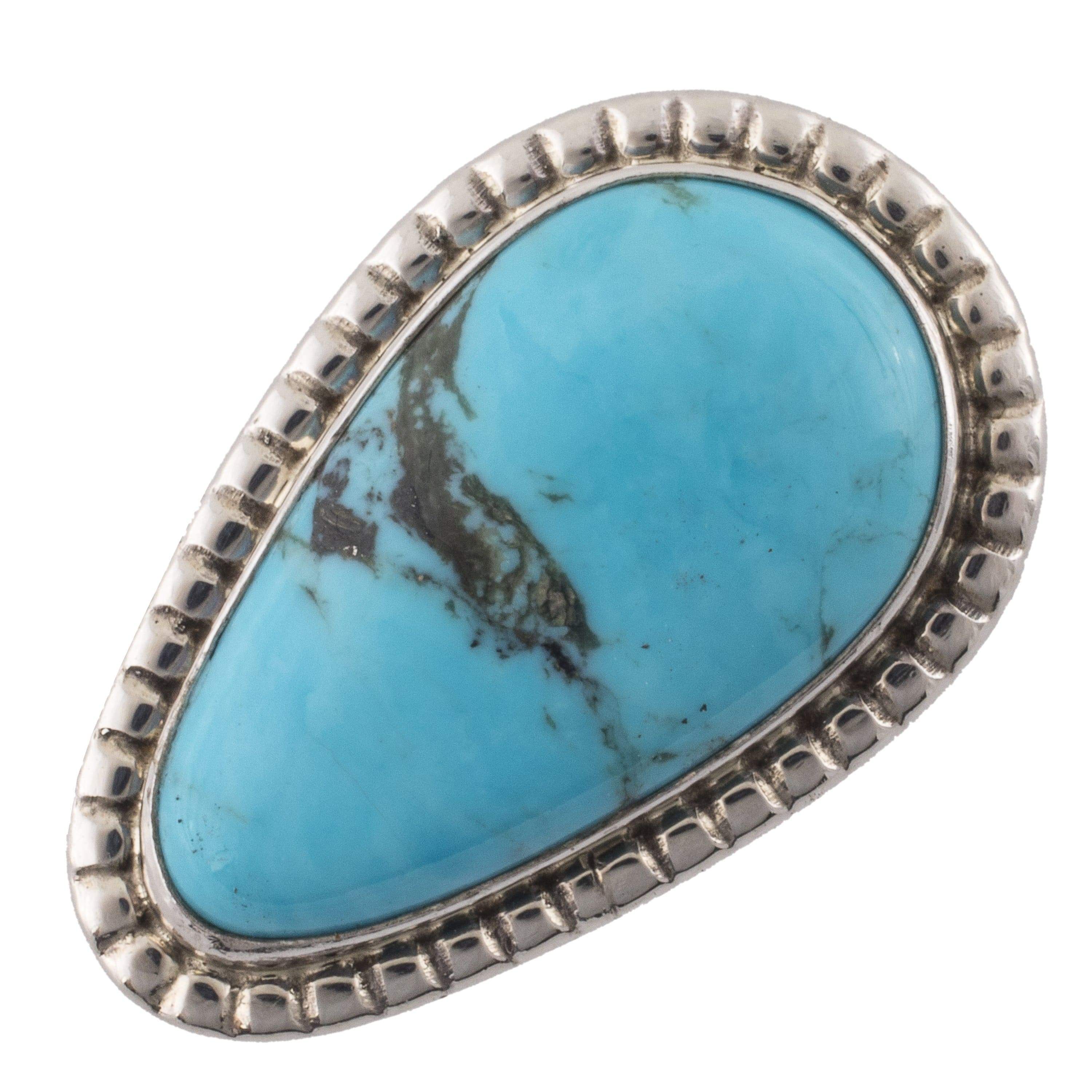 Kalifano Native American Jewelry 6 Ray Bennett Kingman Turquoise Pear Shaped USA Native American Made 925 Sterling Silver Ring NAR400.034.6