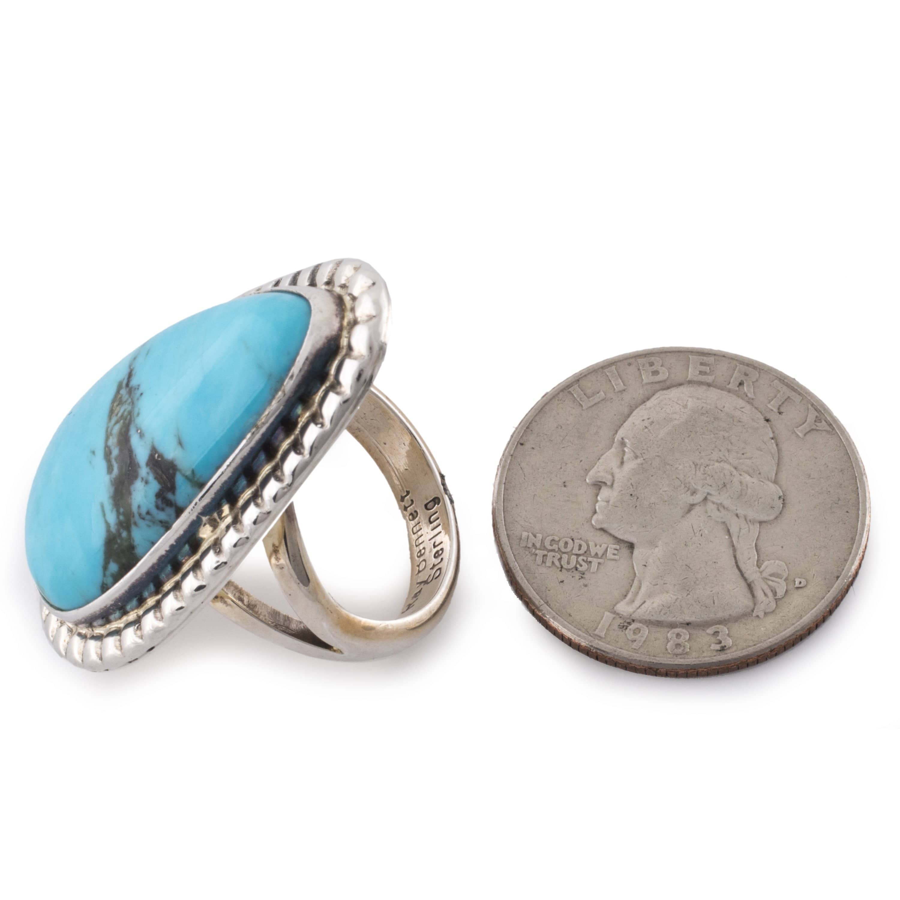 Kalifano Native American Jewelry 6 Ray Bennett Kingman Turquoise Pear Shaped USA Native American Made 925 Sterling Silver Ring NAR400.034.6