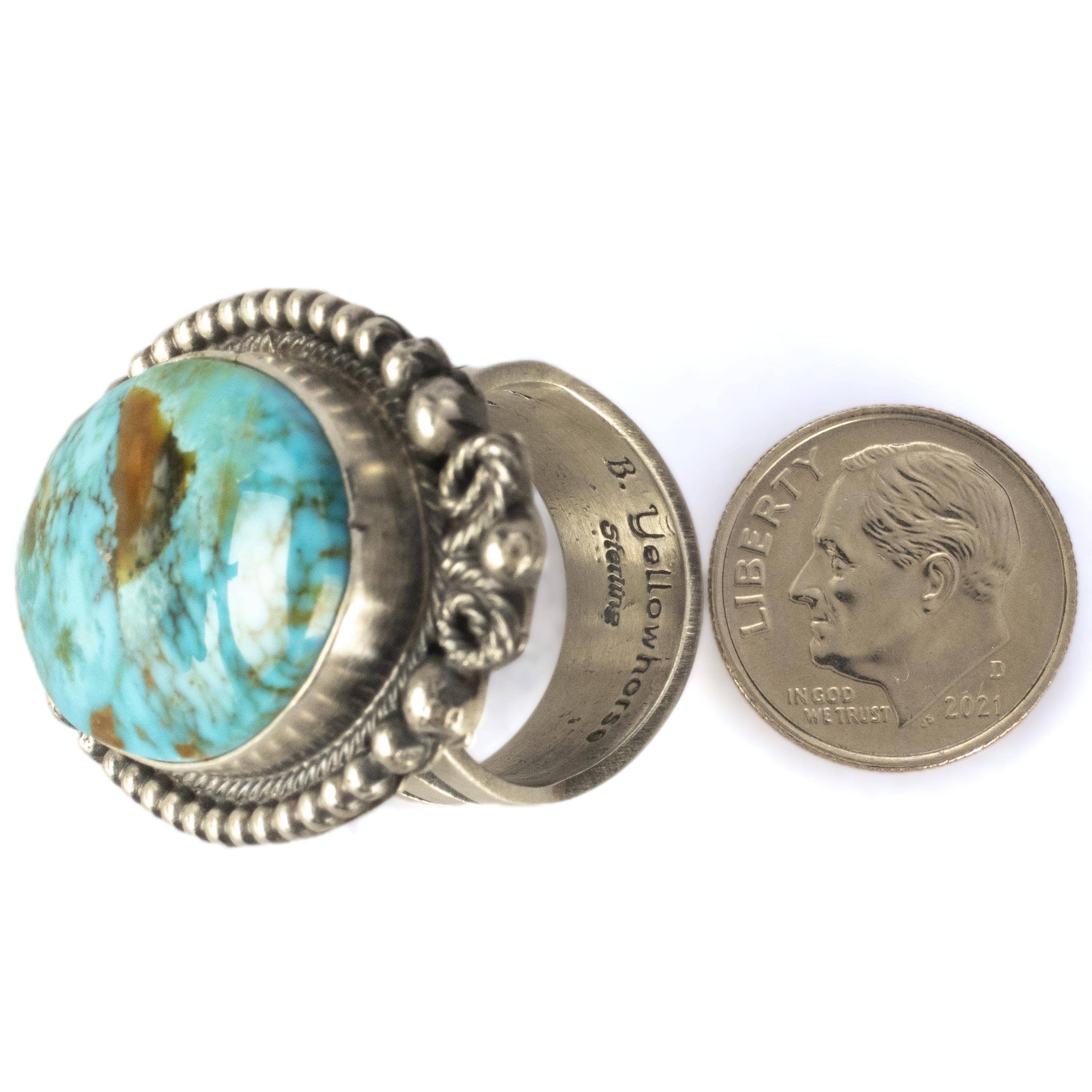 Kalifano Native American Jewelry 7.5 Brian Yellowhorse Navajo Kingman Turquoise USA Native American Made 925 Sterling Silver Ring NAR1800.008.75