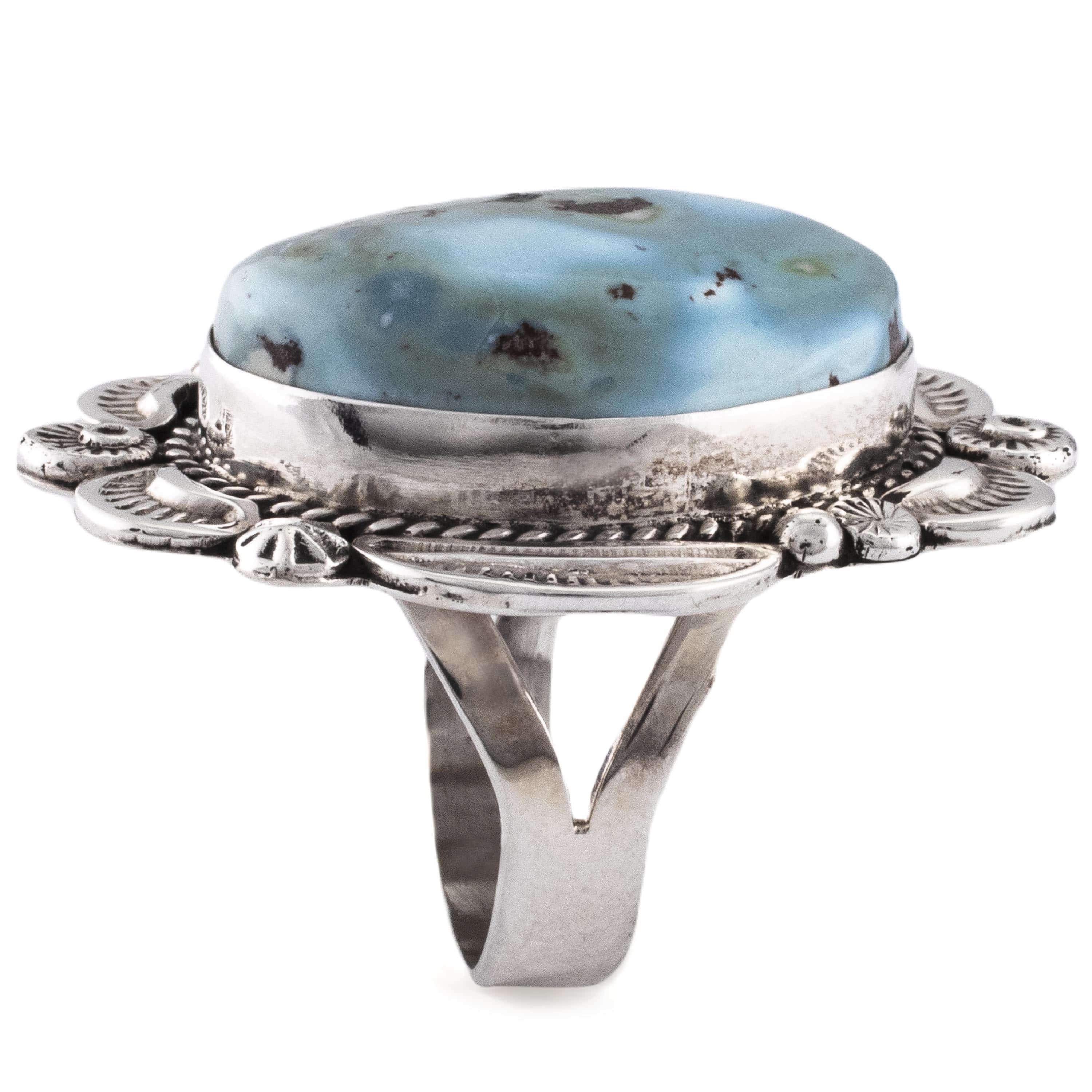Kalifano Native American Jewelry 7.5 E.M. Linkin Golden Hills Turquoise USA Native American Made 925 Sterling Silver Ring NAR1100.004.75