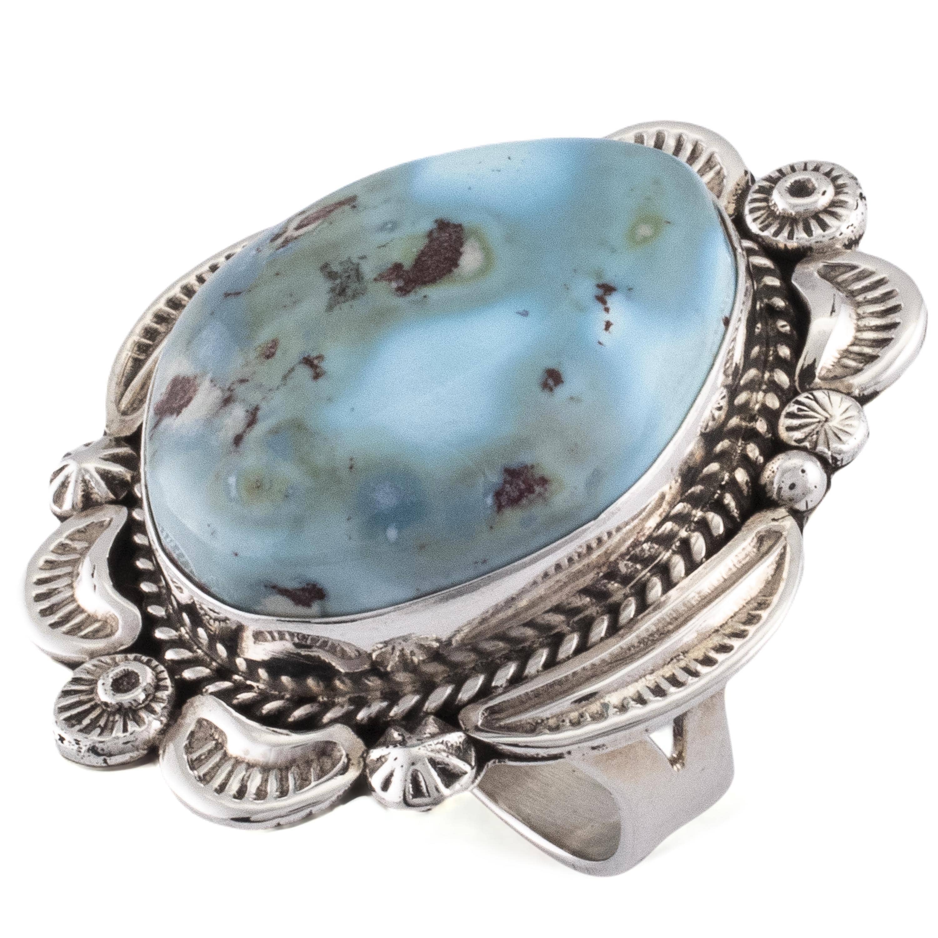 Kalifano Native American Jewelry 7.5 E.M. Linkin Golden Hills Turquoise USA Native American Made 925 Sterling Silver Ring NAR1100.004.75