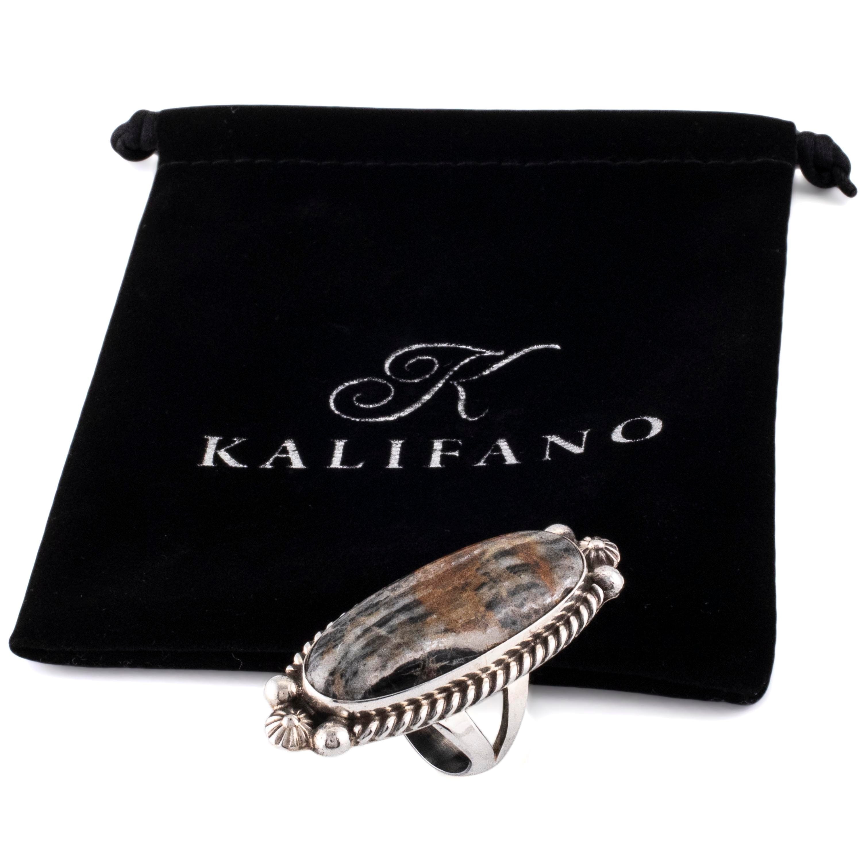 Kalifano Native American Jewelry 7.5 Eddie Secatero White Buffalo USA Native American Made 925 Sterling Silver Ring NAR1000.017.75