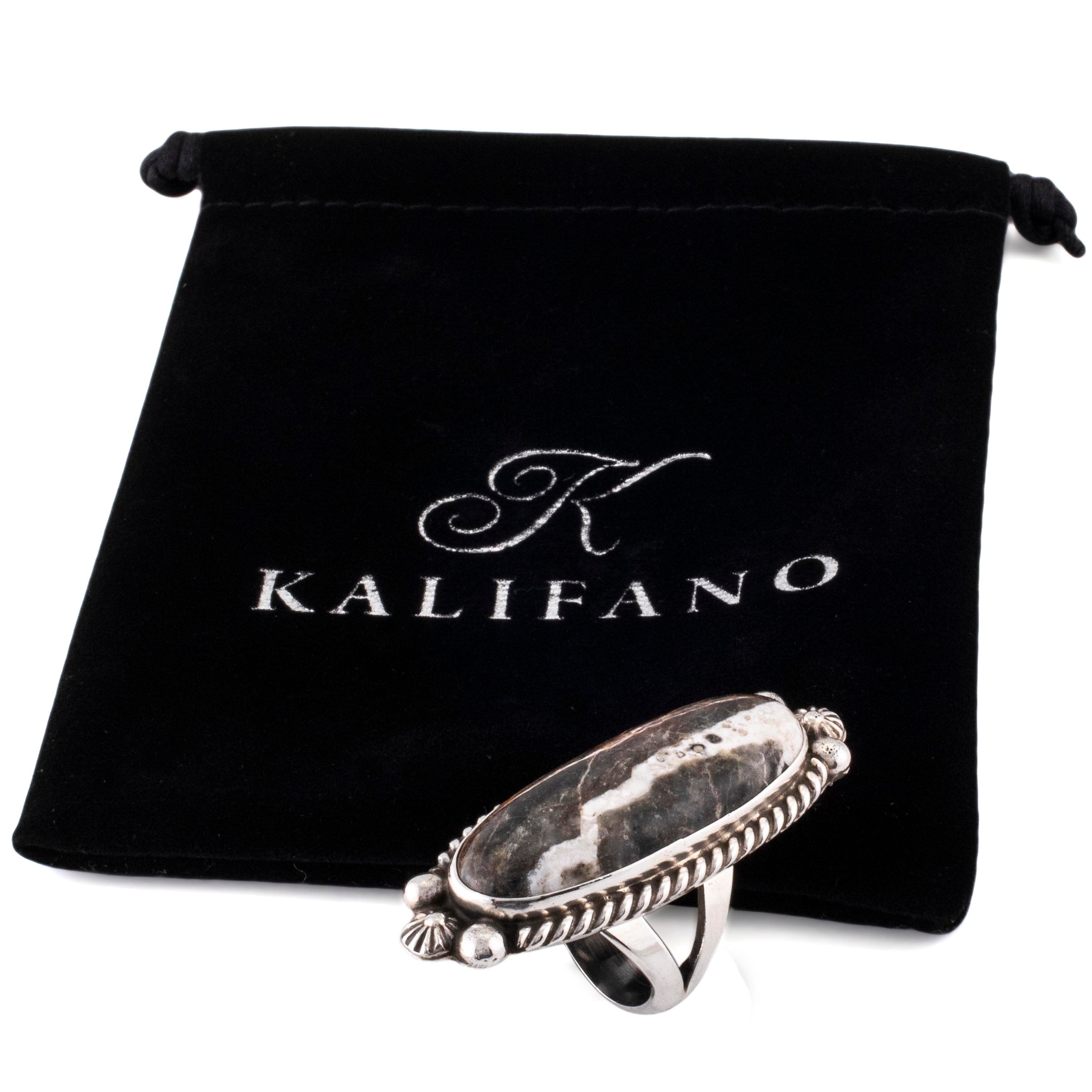 Kalifano Native American Jewelry 7.5 Eddie Secatero White Buffalo USA Native American Made 925 Sterling Silver Ring NAR1000.019.75
