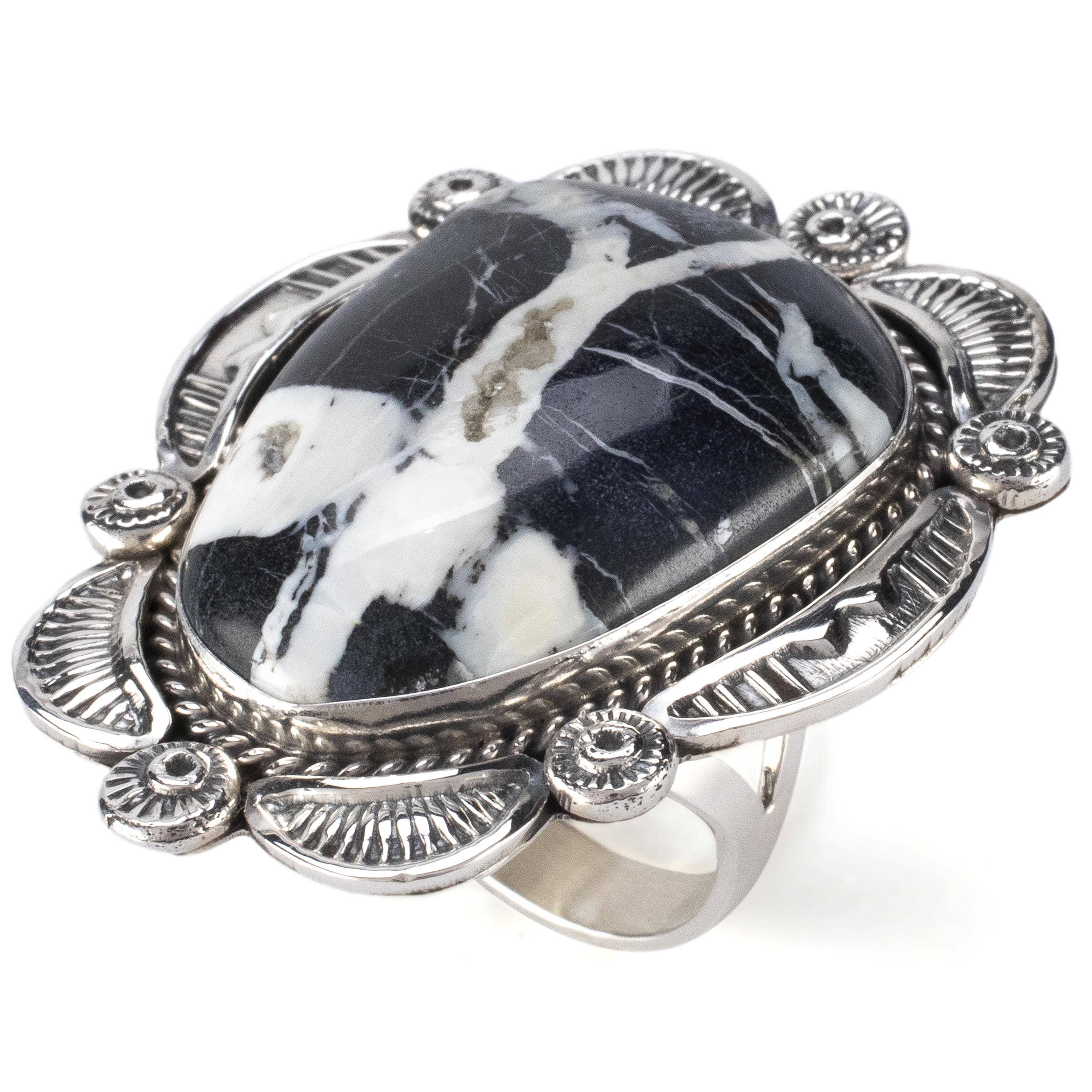 Kalifano Native American Jewelry 7.5 Ella M. Linkin Navajo White Buffalo Turquoise USA Native American Made 925 Sterling Silver Ring NAR1200.046.75