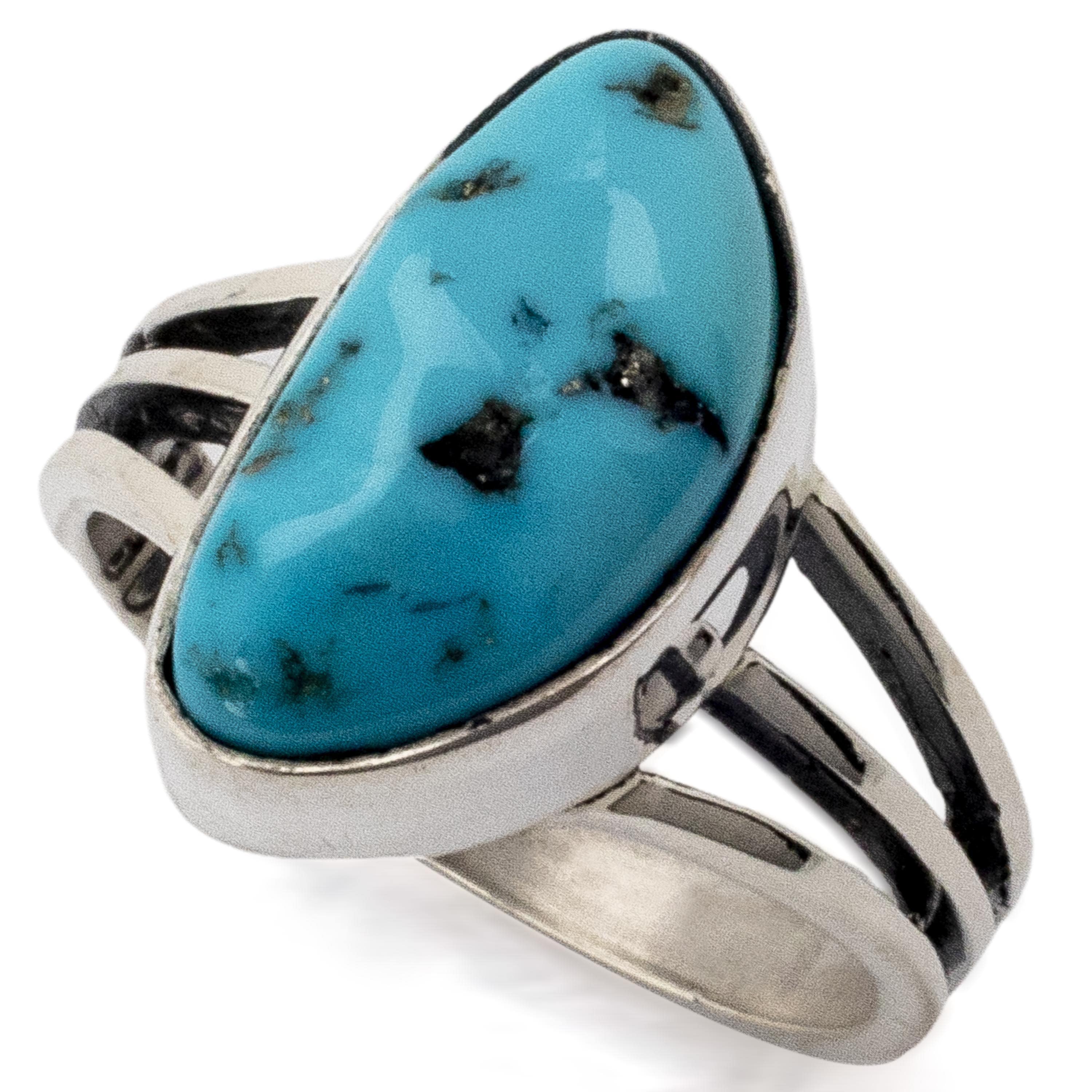 Kalifano Native American Jewelry 7.5 Sleeping Beauty Turquoise USA Handmade 925 Sterling Silver Ring NAR300.058.75