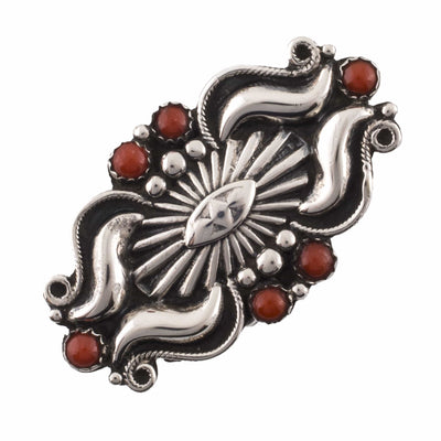 Kalifano Native American Jewelry 7 Begay Coral USA Native American Made 925 Sterling Silver Ring NAR500.017.7