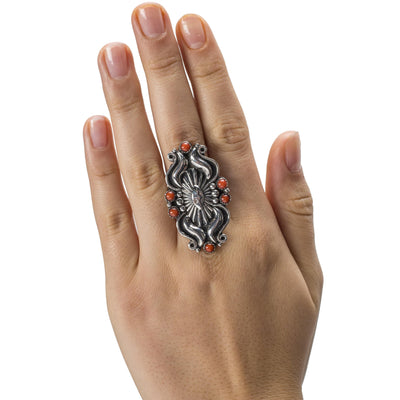 Kalifano Native American Jewelry 7 Begay Coral USA Native American Made 925 Sterling Silver Ring NAR500.017.7