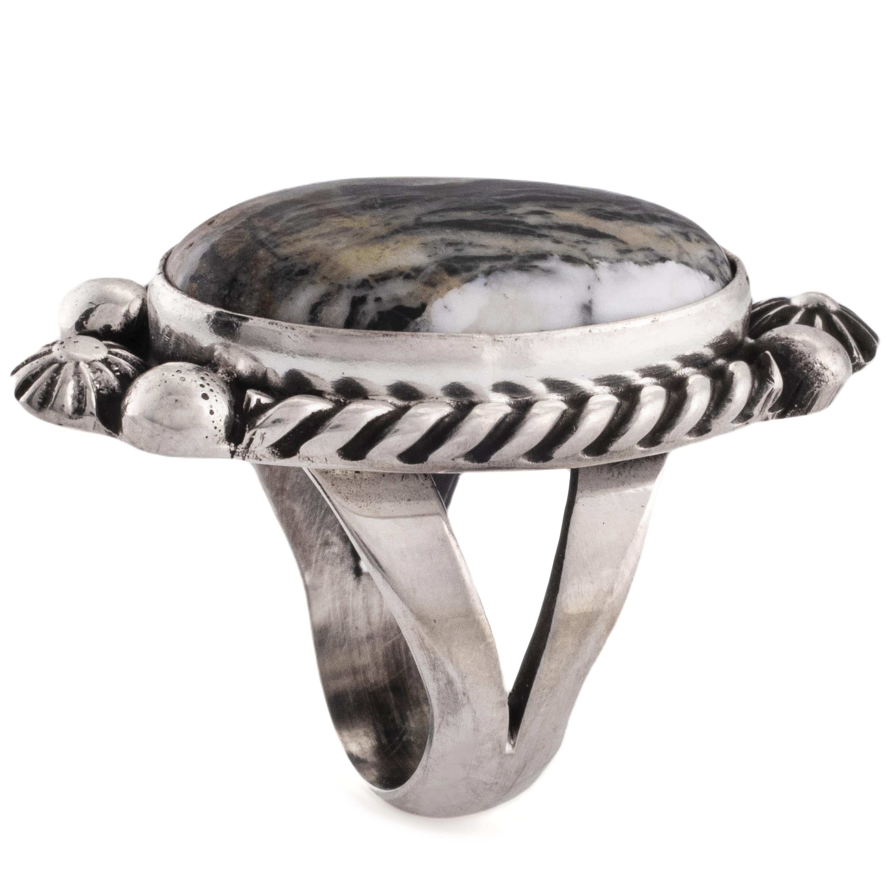 Kalifano Native American Jewelry 7 Eddie Secatero Navajo White Buffalo Turquoise USA Native American Made 925 Sterling Silver Ring NAR800.031.7