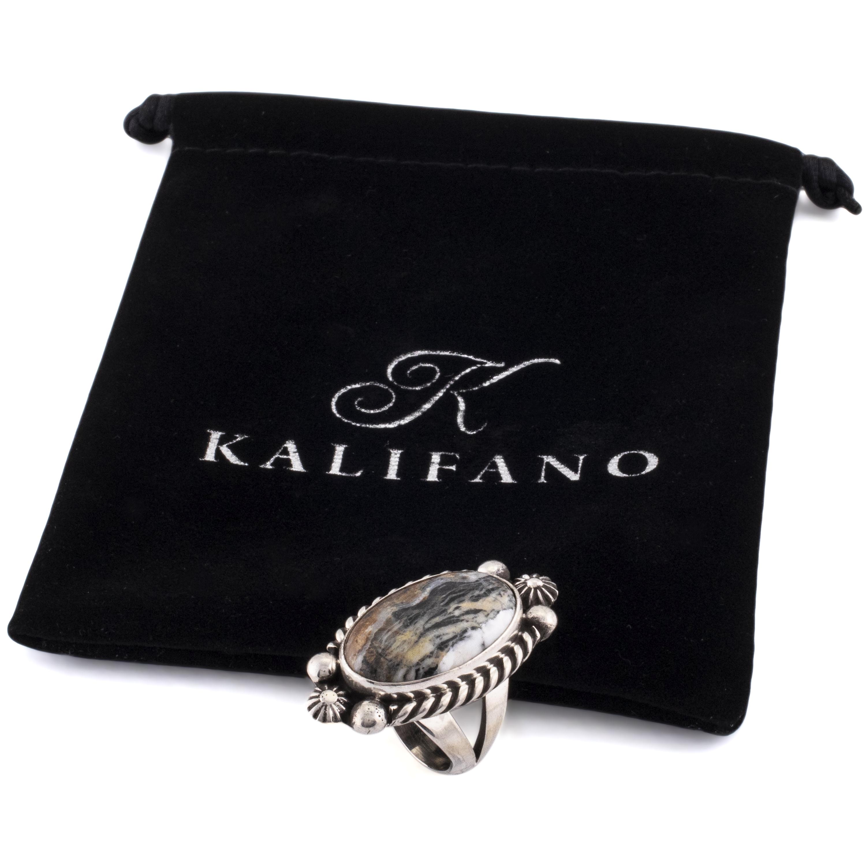 Kalifano Native American Jewelry 7 Eddie Secatero Navajo White Buffalo Turquoise USA Native American Made 925 Sterling Silver Ring NAR800.031.7