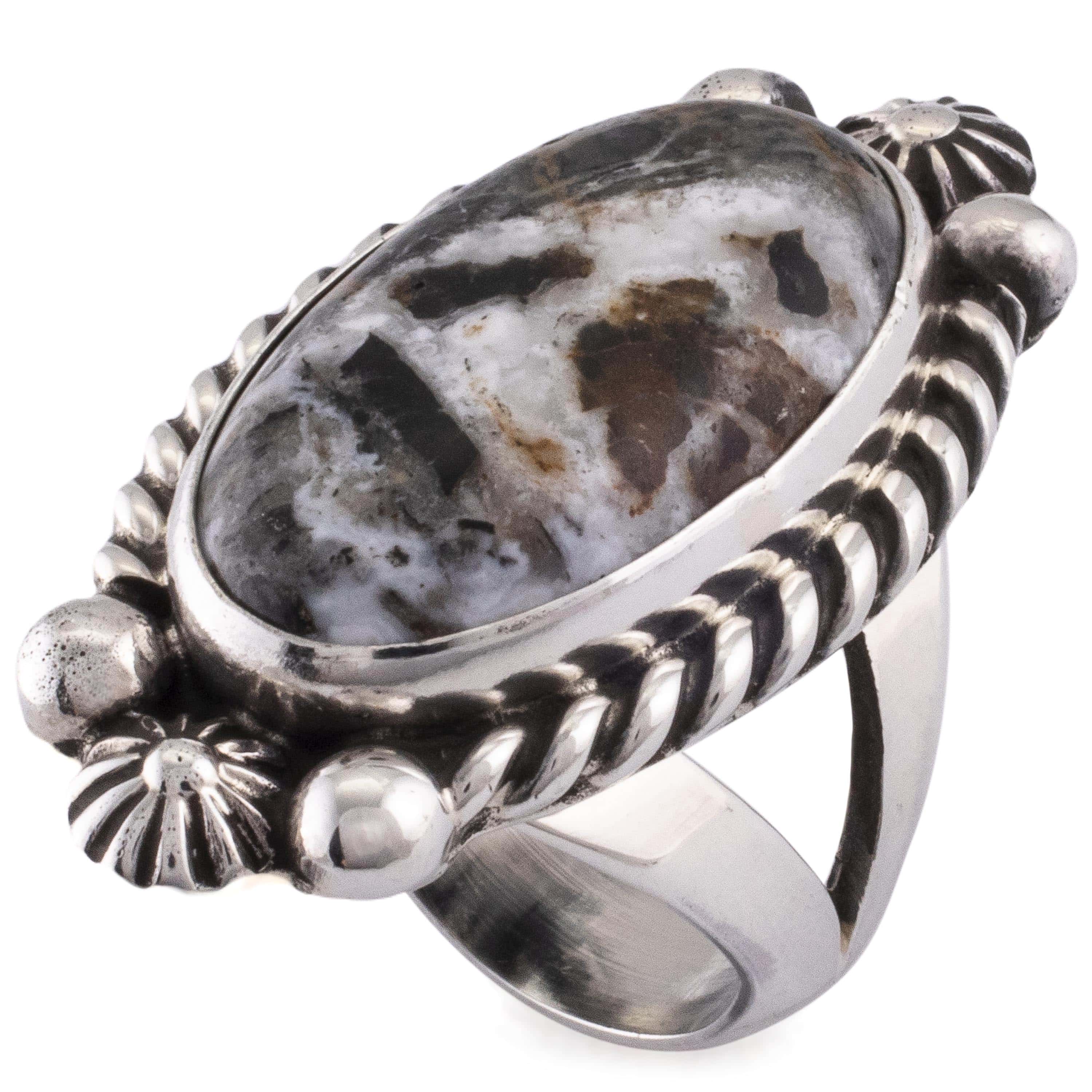 Kalifano Native American Jewelry 7 Eddie Secatero Navajo White Buffalo Turquoise USA Native American Made 925 Sterling Silver Ring NAR800.033.7