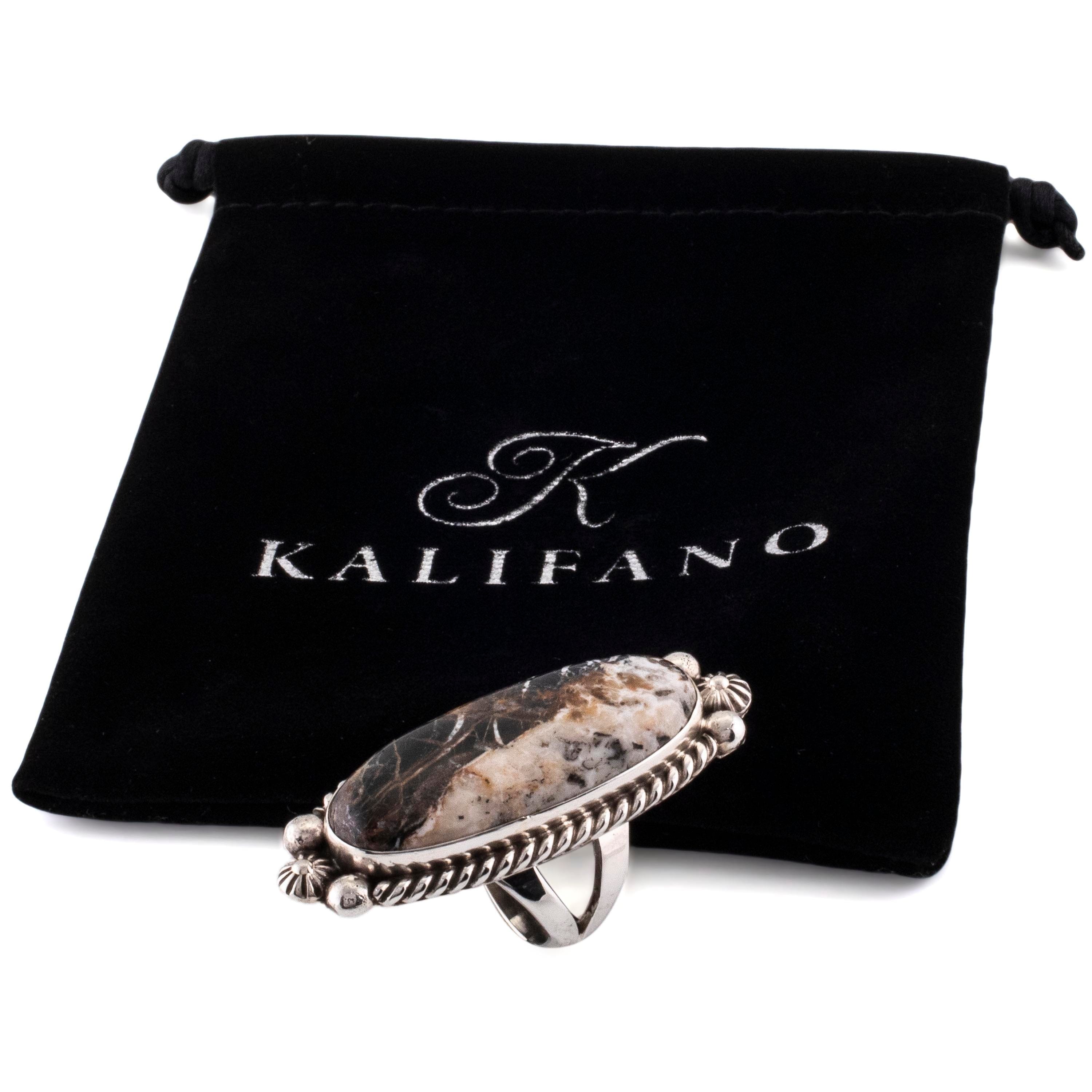 Kalifano Native American Jewelry 7 Eddie Secatero White Buffalo USA Native American Made 925 Sterling Silver Ring NAR1000.015.7
