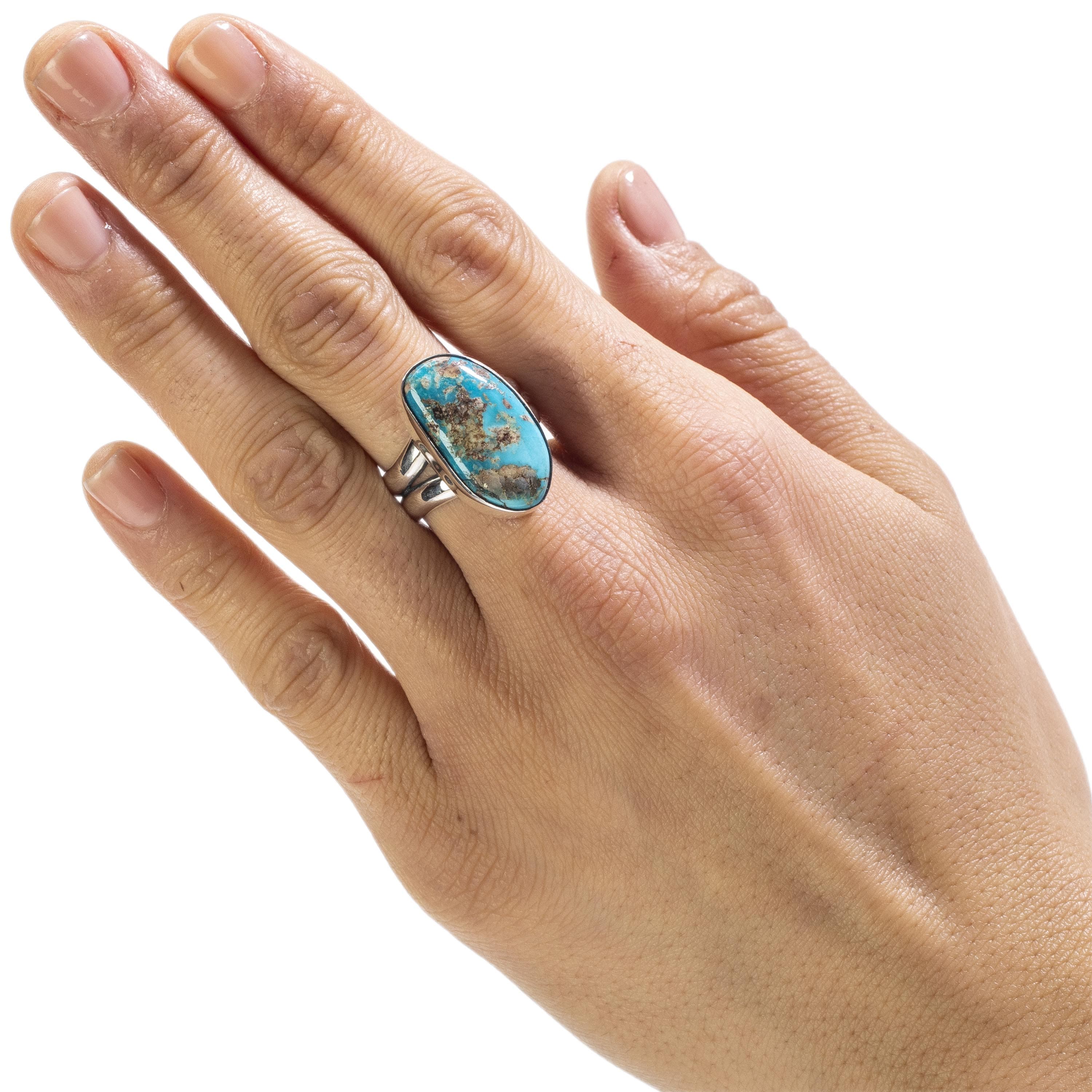 Kalifano Native American Jewelry 7 King Manassa Turquoise USA Handmade 925 Sterling Silver Ring NAR400.078.7