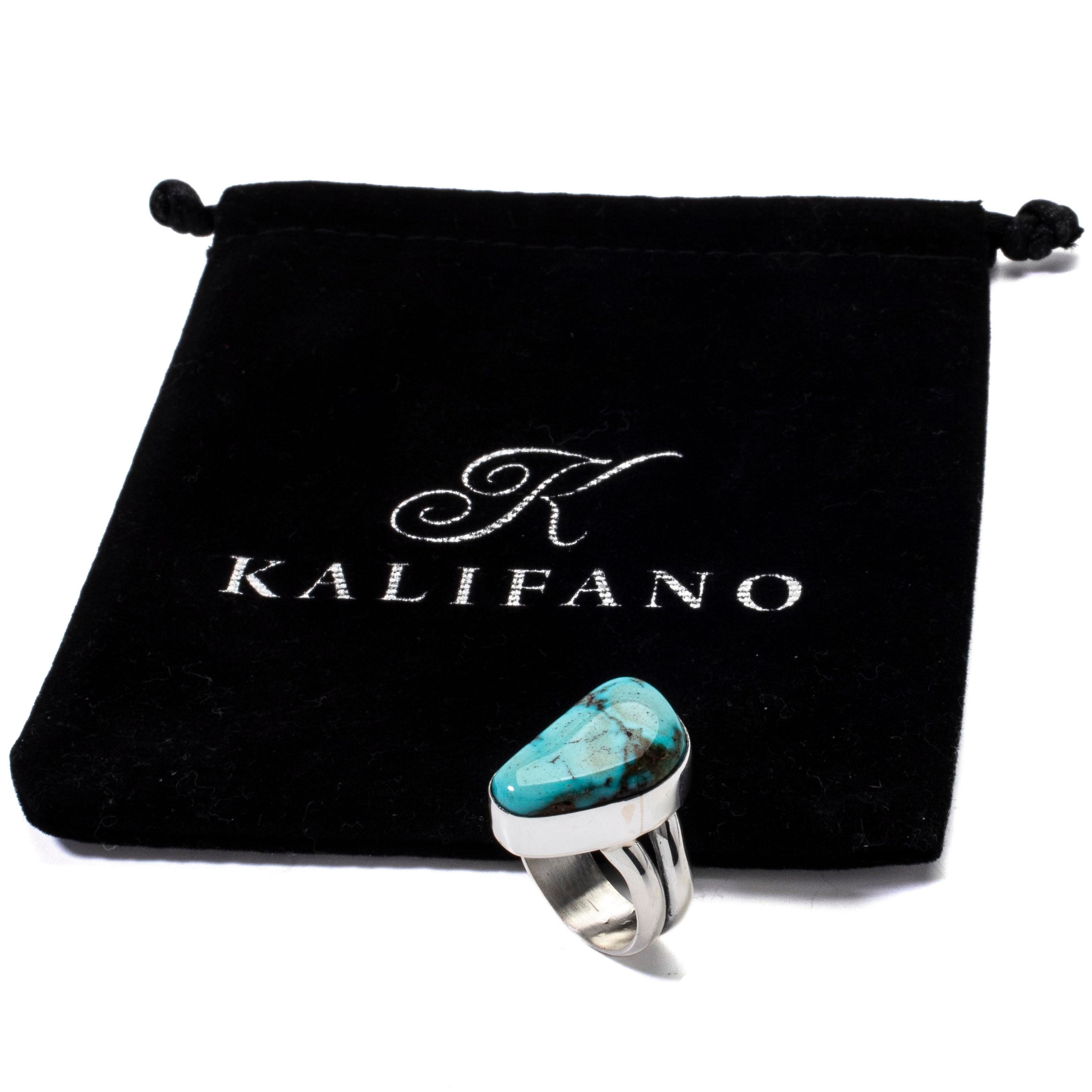 Kalifano Native American Jewelry 7 King Manassa Turquoise USA Handmade 925 Sterling Silver Ring NAR500.038.7