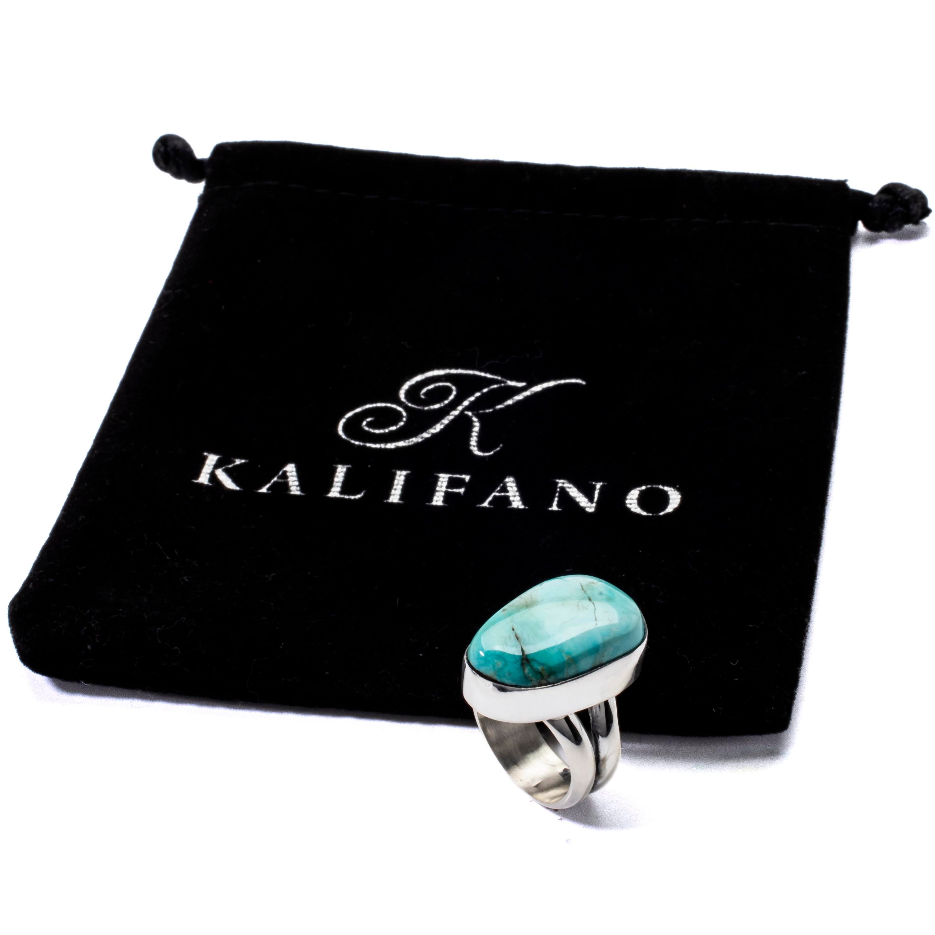Kalifano Native American Jewelry 7 King Manassa Turquoise USA Handmade 925 Sterling Silver Ring NAR500.040.7