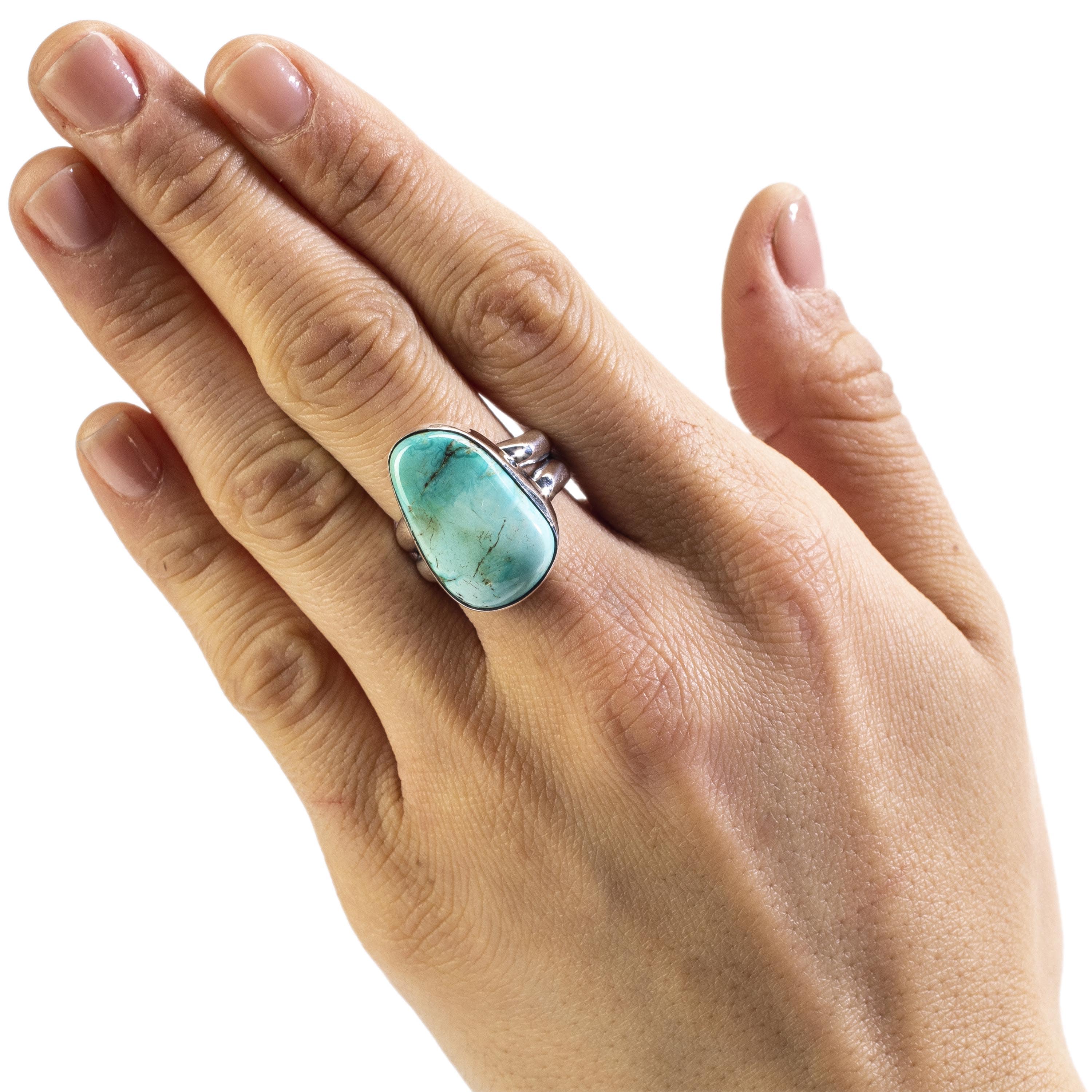 Kalifano Native American Jewelry 7 King Manassa Turquoise USA Handmade 925 Sterling Silver Ring NAR500.040.7