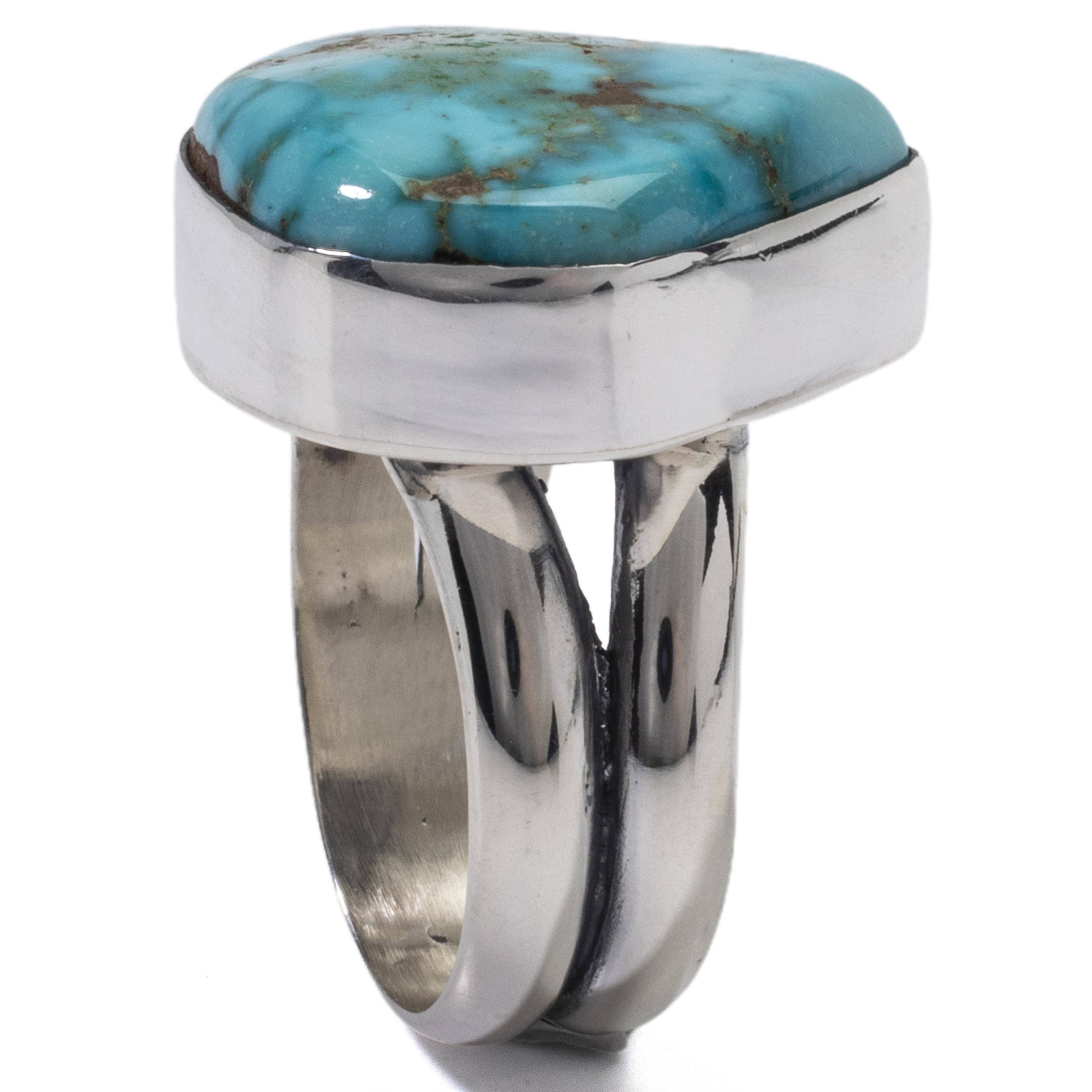 Kalifano Native American Jewelry 7 King Manassa Turquoise USA Handmade 925 Sterling Silver Ring NAR500.041.7