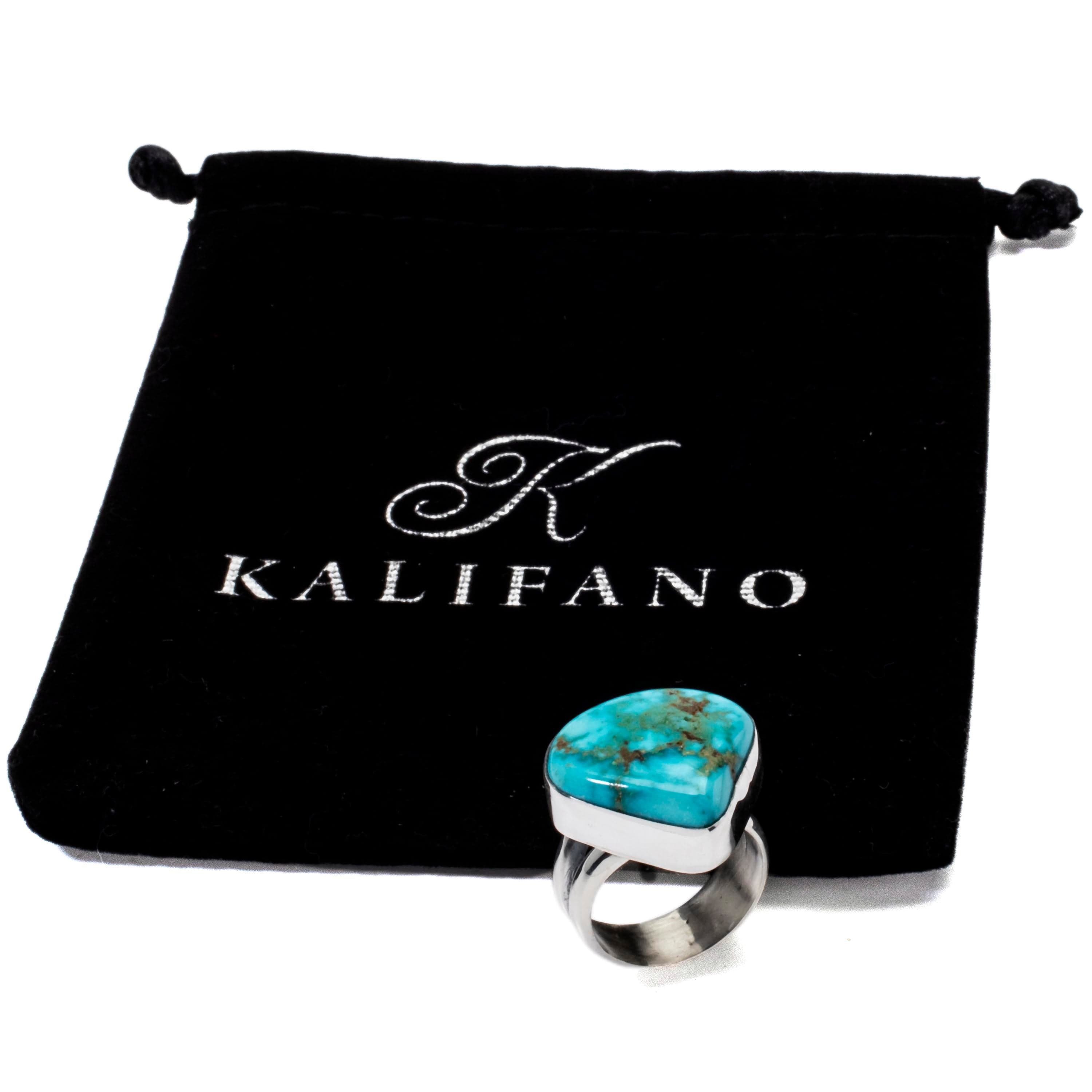 Kalifano Native American Jewelry 7 King Manassa Turquoise USA Handmade 925 Sterling Silver Ring NAR500.041.7