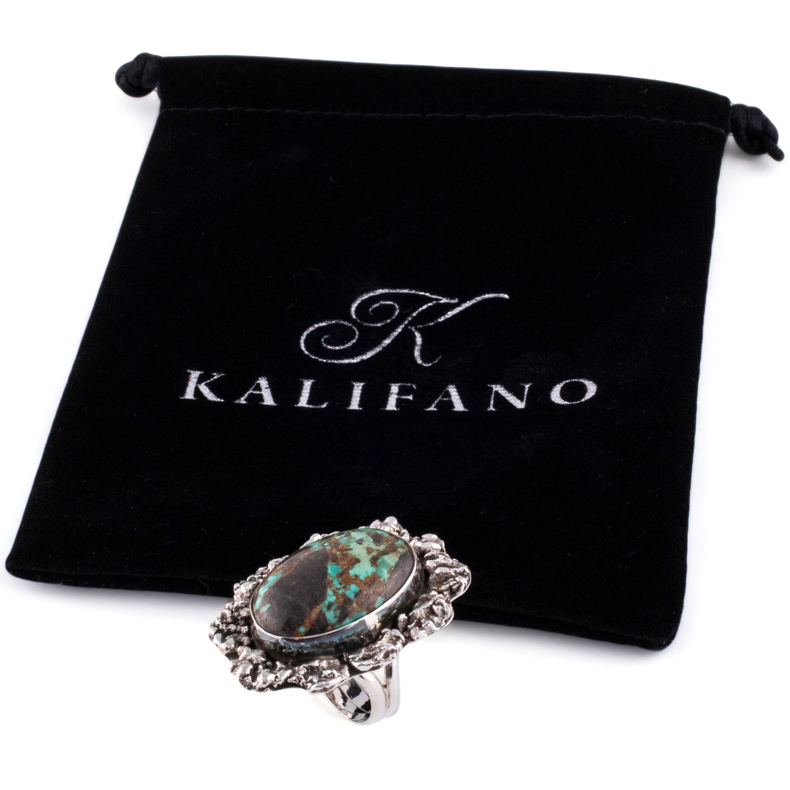 Kalifano Native American Jewelry 7 Leigh Cleveland Carico Lake Turquoise USA Native American Made 925 Sterling Silver Ring NAR400.097.7
