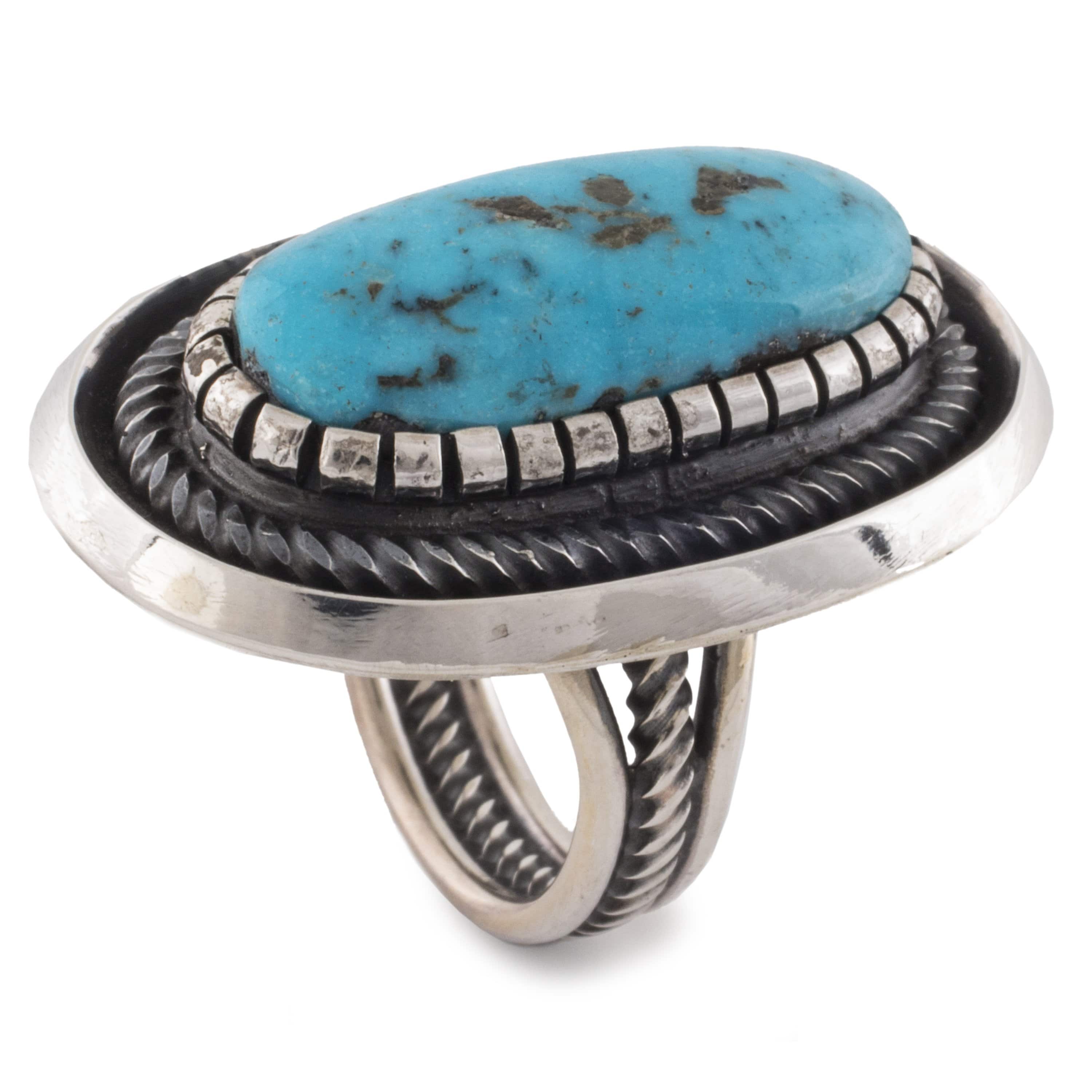 Kalifano Native American Jewelry 7 Leon Martinez Kingman Turquoise USA Native American Made 925 Sterling Silver Ring NAR900.013.7