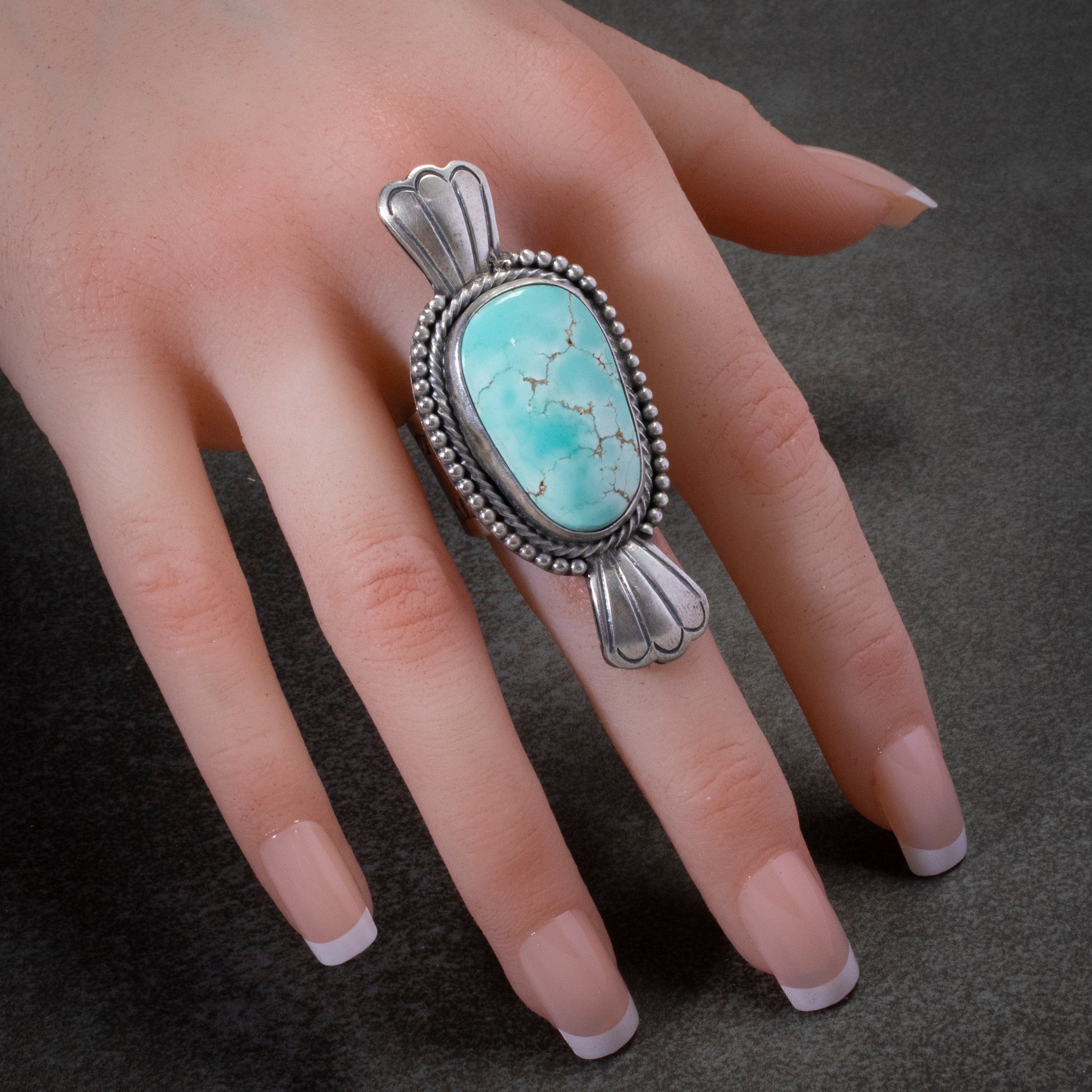 Kalifano Native American Jewelry 7 Marvin McReeves Navajo Carico Lake Turquoise USA Native American Made 925 Sterling Silver Ring NAR1500.020.7