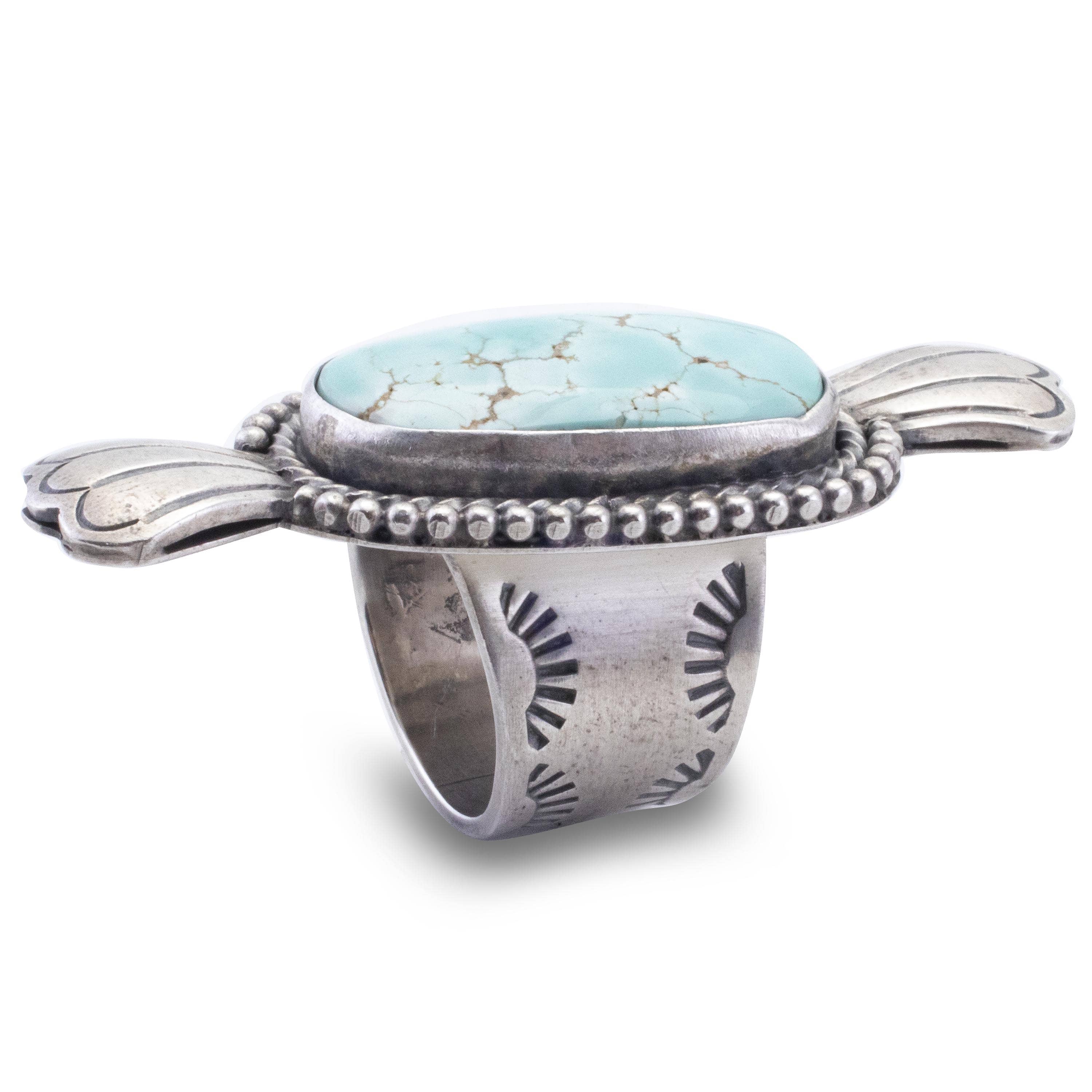 Kalifano Native American Jewelry 7 Marvin McReeves Navajo Carico Lake Turquoise USA Native American Made 925 Sterling Silver Ring NAR1500.020.7