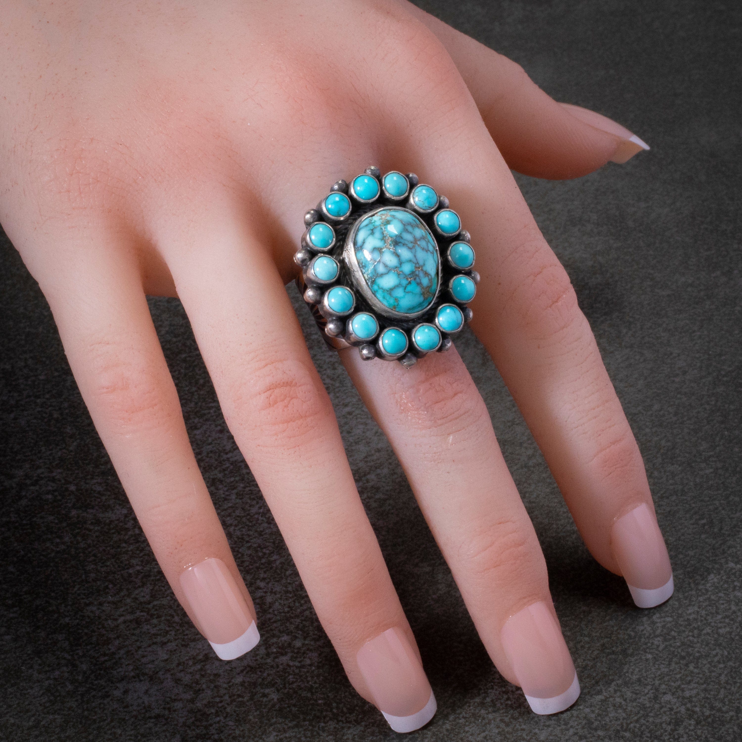 Kalifano Native American Jewelry 7 Paul Livingston Carico Lake Turquoise and Campitos Turquoise USA Native American Made 925 Sterling Silver Ring NAR2400.010.7