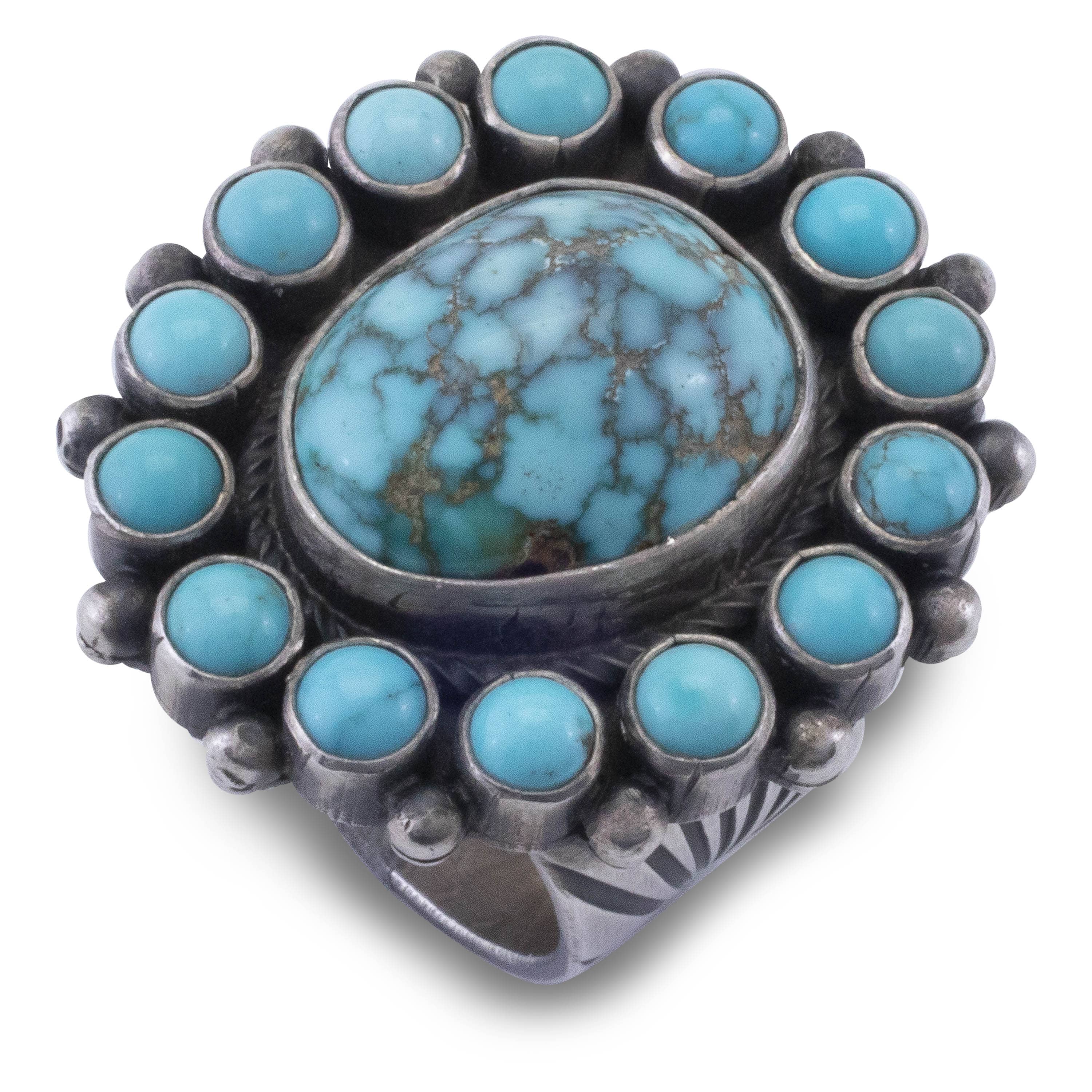 Kalifano Native American Jewelry 7 Paul Livingston Carico Lake Turquoise and Campitos Turquoise USA Native American Made 925 Sterling Silver Ring NAR2400.010.7