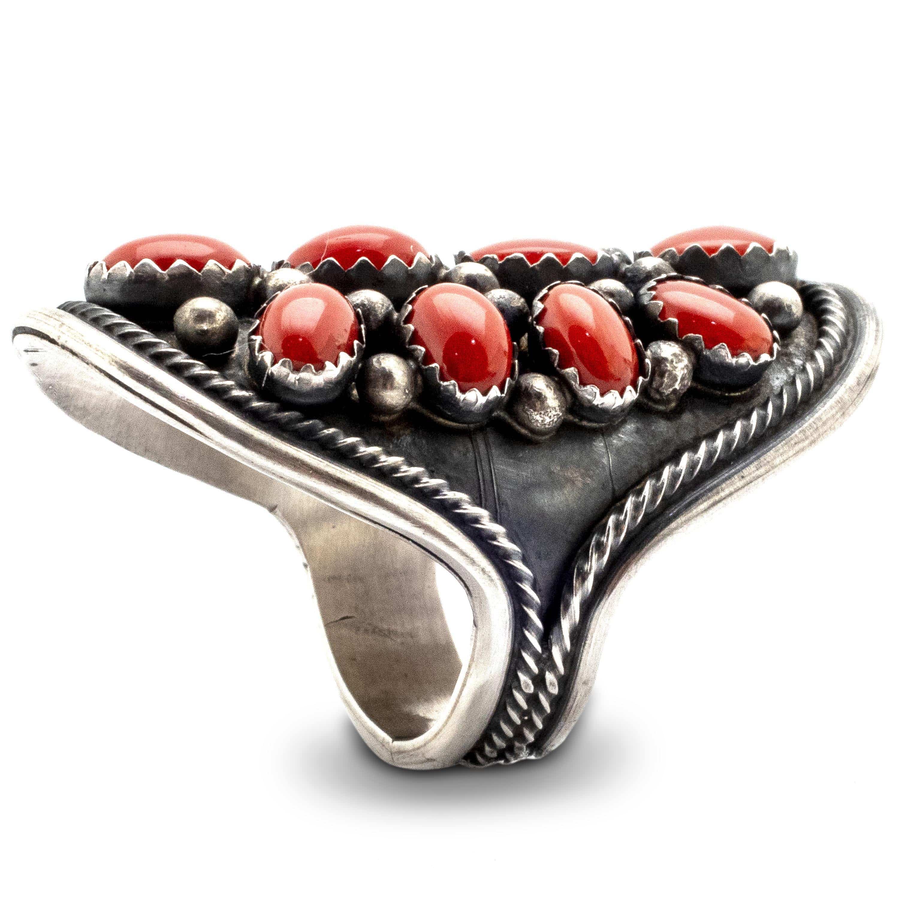 Kalifano Native American Jewelry 7 Paul Livingston Coral USA Native Amerian Made 925 Sterling Silver Ring NAR1800.005.7