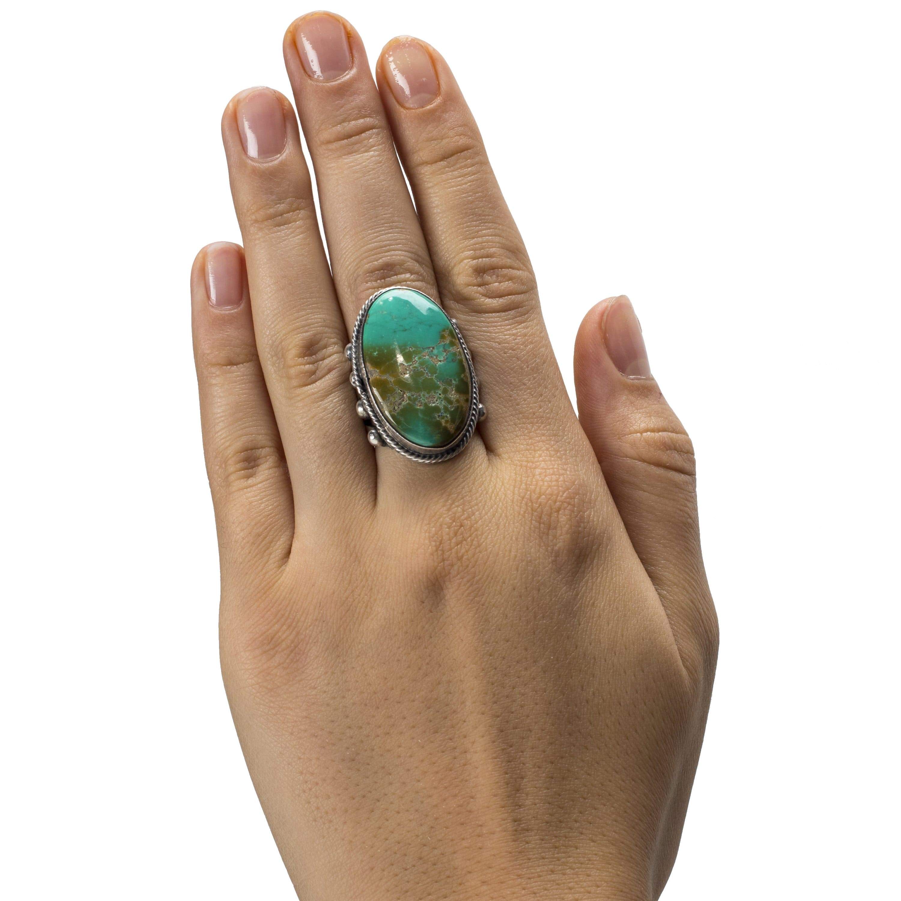 Kalifano Native American Jewelry 7 Ray Bennett Carico Lake Turquoise USA Native American Made 925 Sterling Silver Ring NAR900.014.65