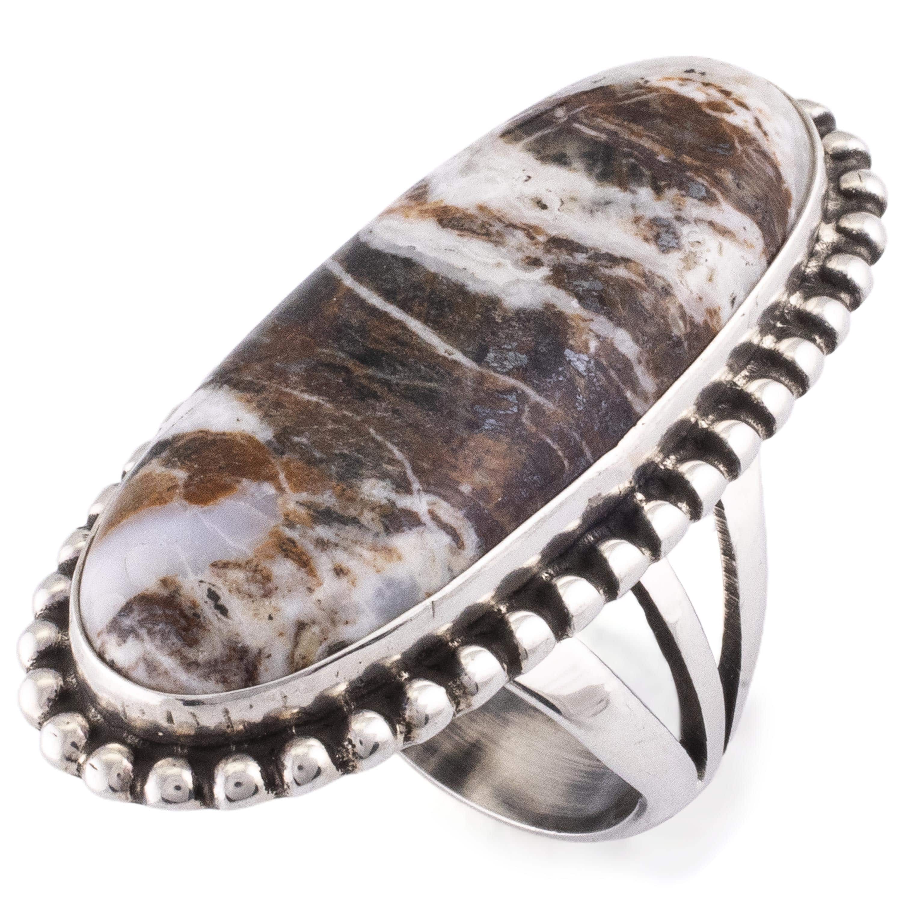 Kalifano Native American Jewelry 8.5 Eddie Secatero Navajo White Buffalo Turquoise USA Native American Made 925 Sterling Silver Ring NAR900.023.85