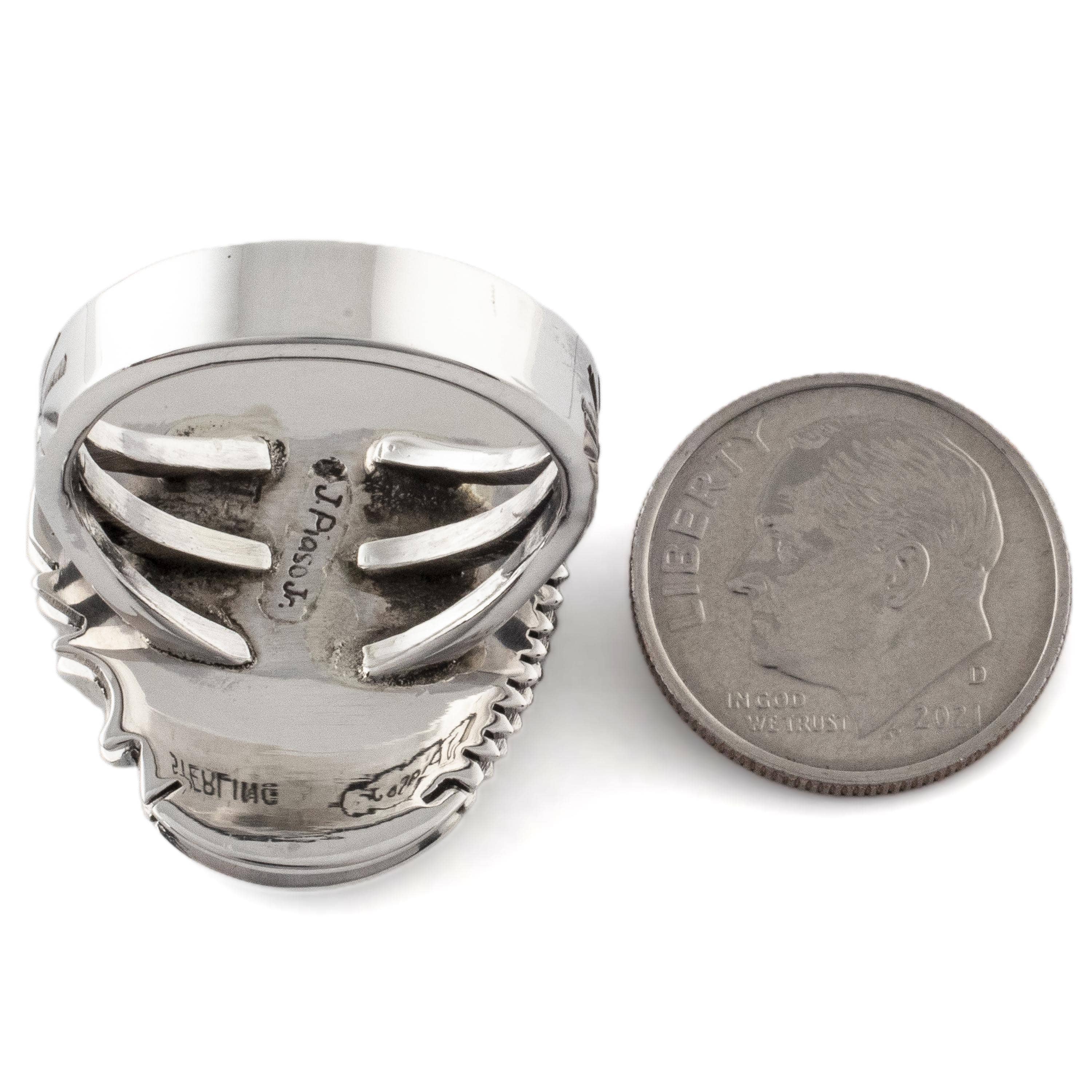 Kalifano Native American Jewelry 8.5 Joe Piaso Jr. Navajo King Manassa Turquoise USA Native American Made 925 Sterling Silver Ring NAR700.020.85