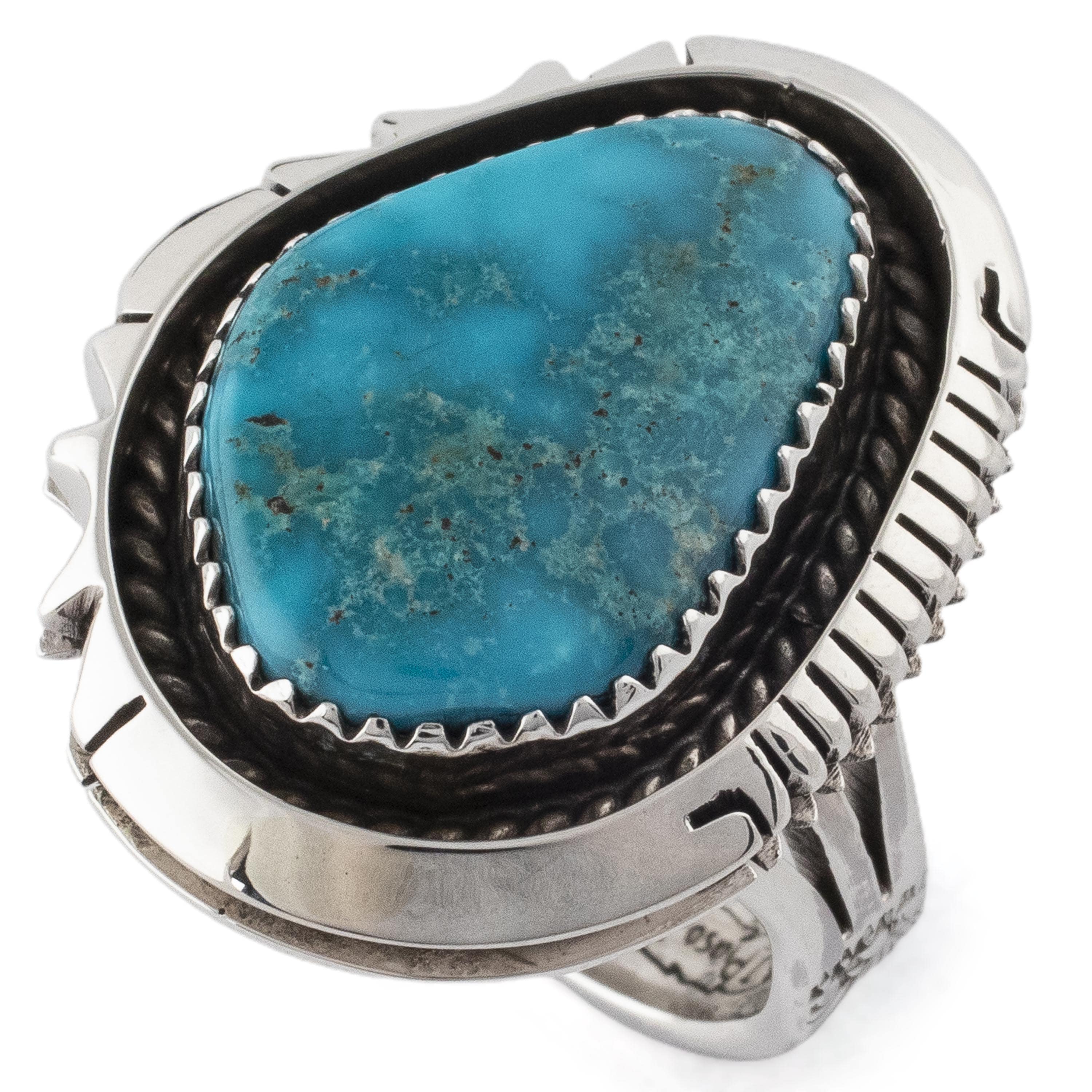 Kalifano Native American Jewelry 8.5 Joe Piaso Jr. Navajo King Manassa Turquoise USA Native American Made 925 Sterling Silver Ring NAR700.020.85